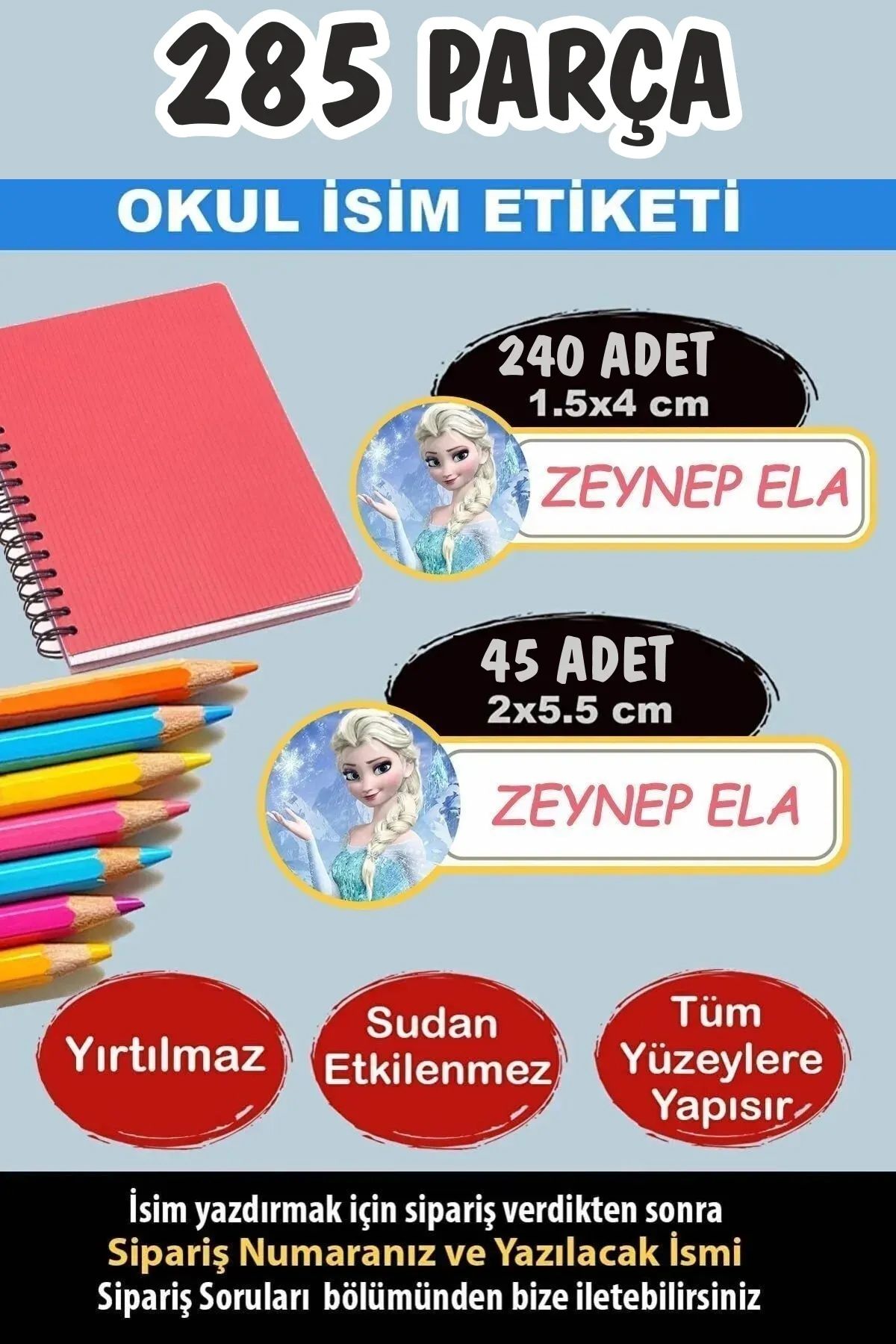 KT Decor Okul Kalem Defter Etiketi Karlar Kraliçesi İsimli Etiket 285 Adet
