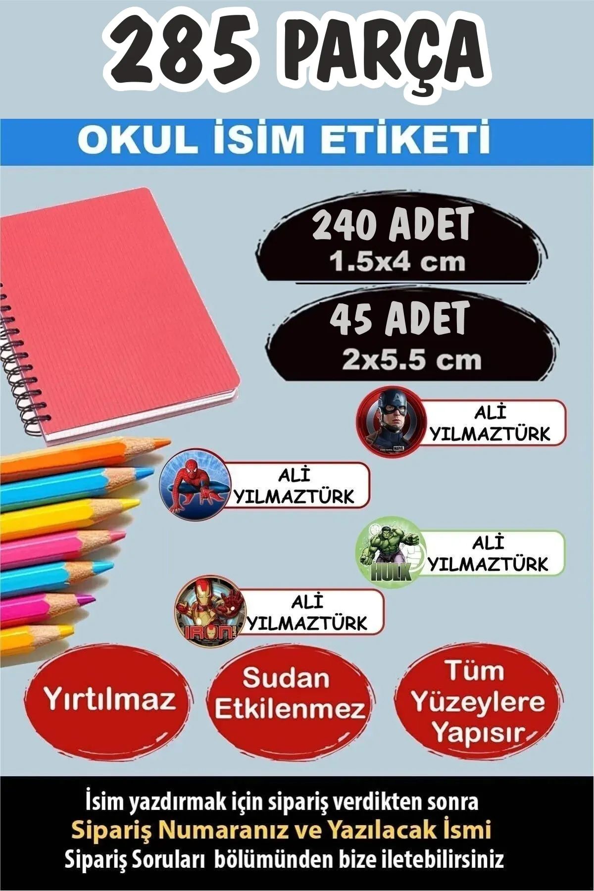 KT Decor Okul Kalem Defter Etiketi Yenilmezler İsimli Etiket 4 Figür 285 Adet