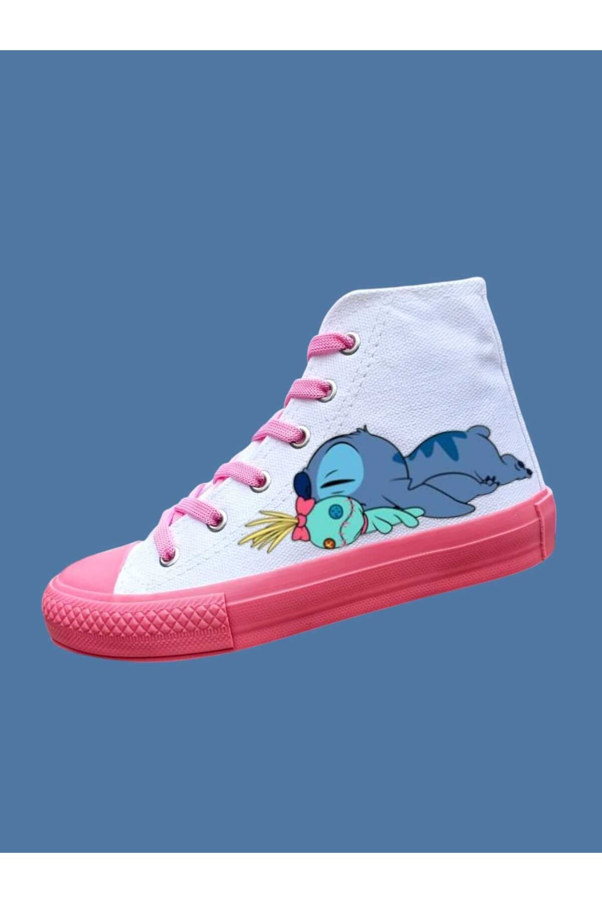 bhk desing Yorgun liliomsu baskılı pembe taban kız çocuk spor ayakkabı sneaker