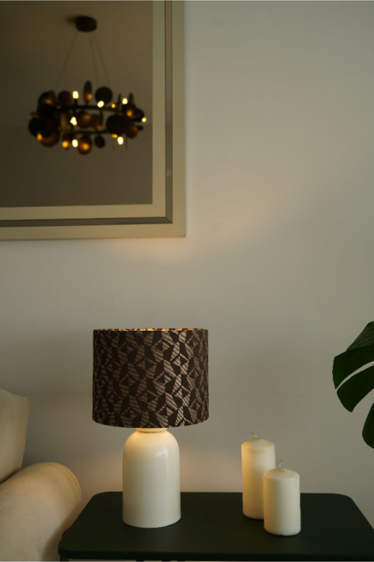 retro home design Krem Ayaklı Kahverengi Detaylı Baskı Kumaş Şapkalı Şık Yatak Odası Salon Abajur Özel Modern