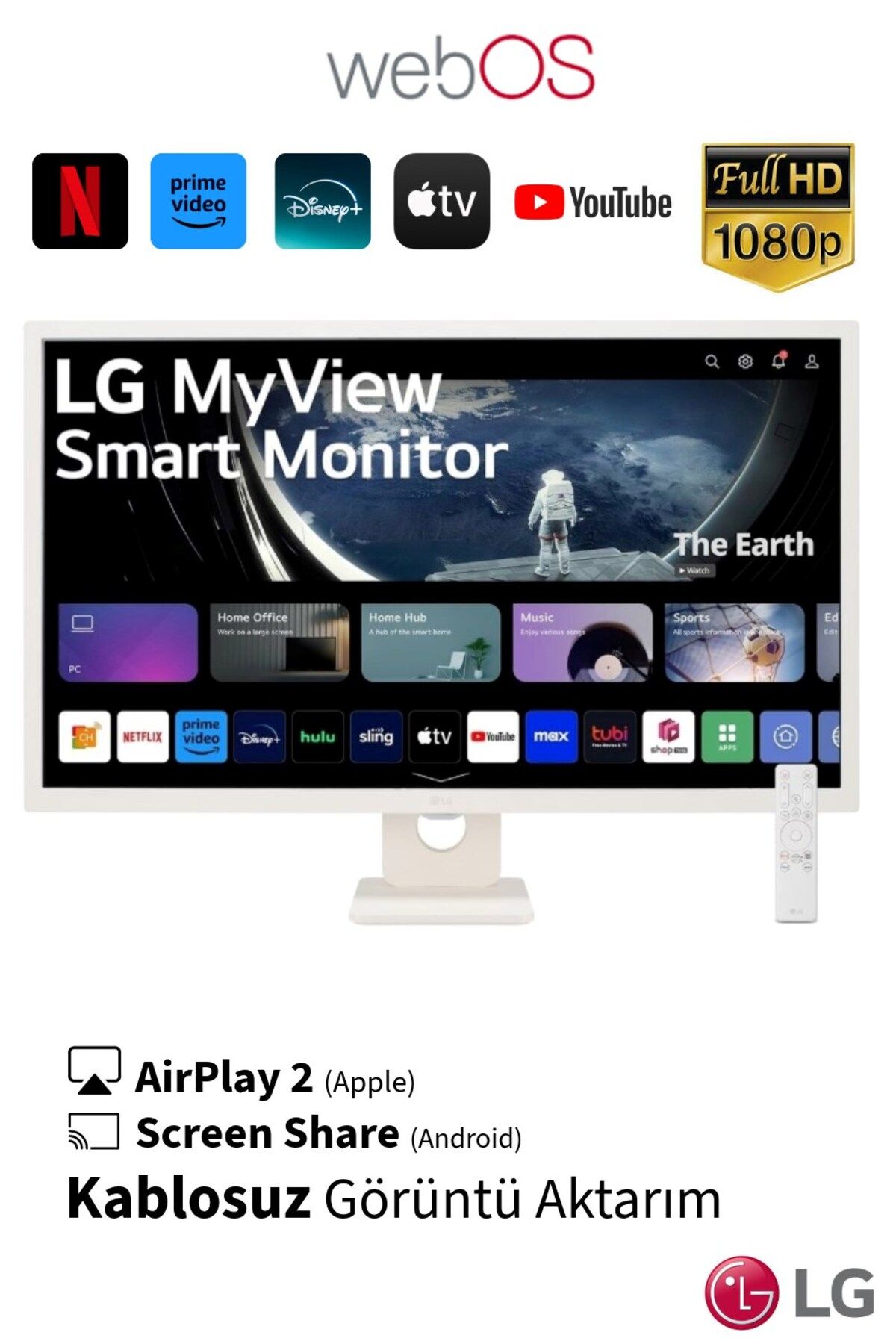 LG 32SR50F Akıllı TV Wİ-Fİ Apple-Android Bağlantı IPS 1920x1080 FULHD 32 inç 80 Ekran Smart Monitör TV