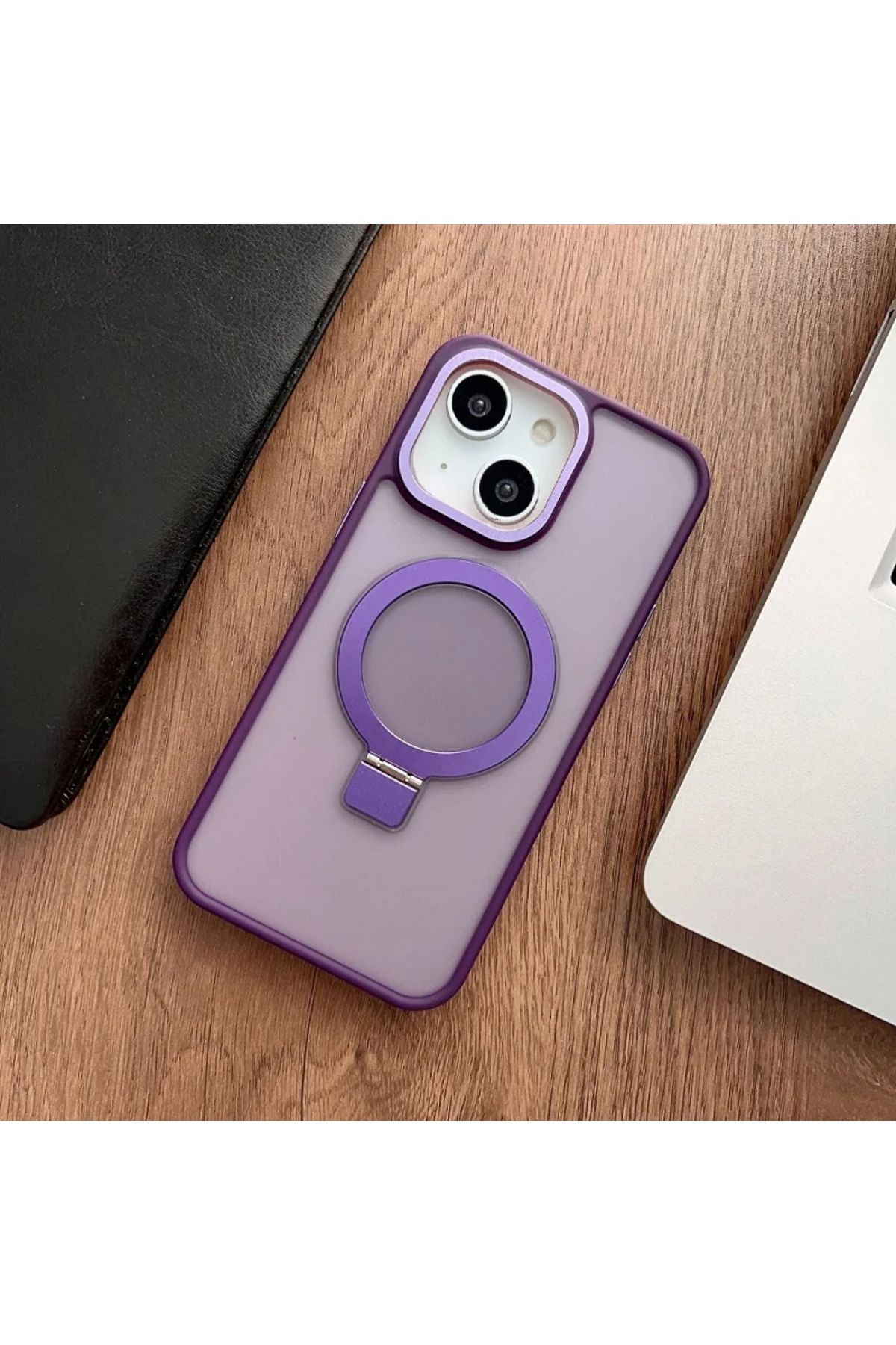 EDELFU iPhone 15 için (6.1 inç) Standlı Magsafe Dayanıklı Metal Koruyucu Mat Kapak