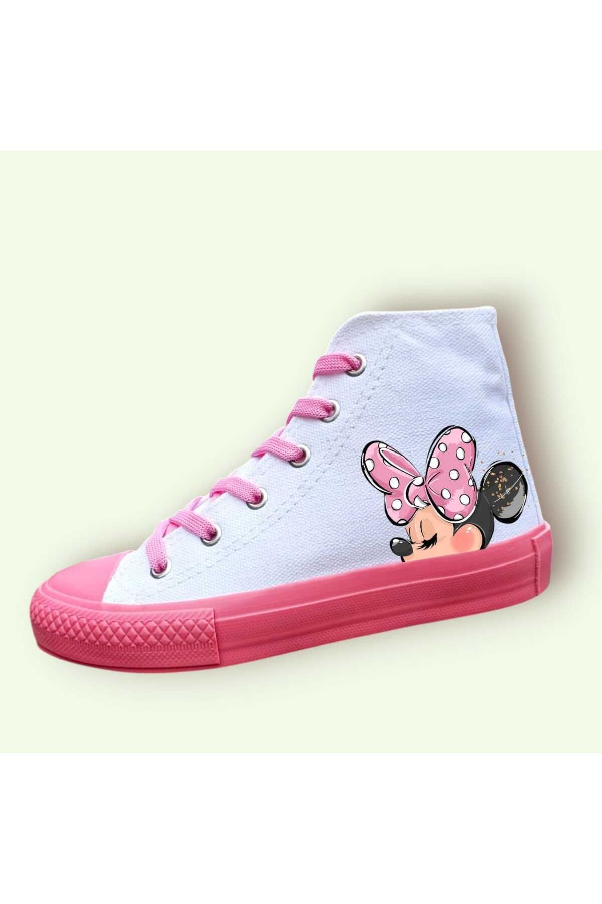 bhk desing Sevimli farecik baskılı pembe taban kız çocuk spor ayakkabı sneaker
