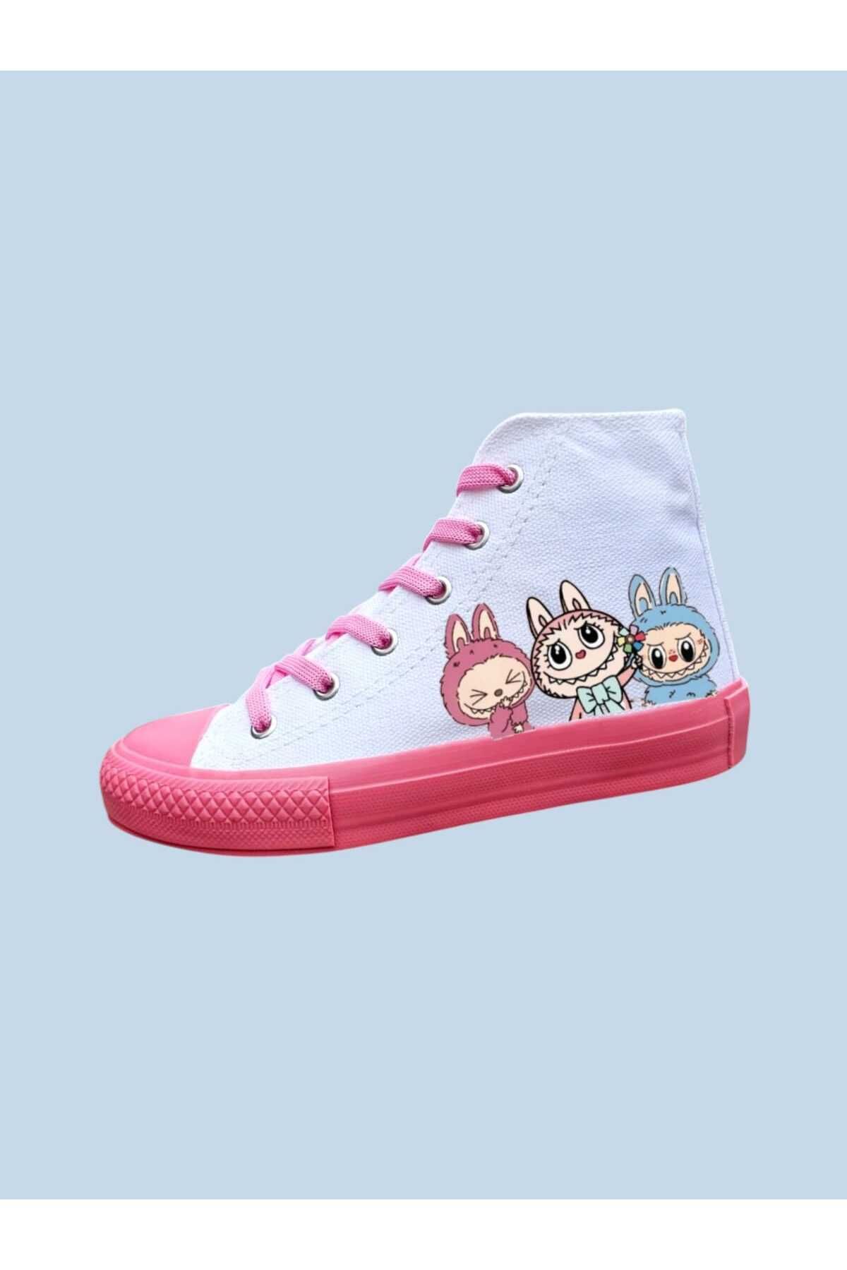 bhk desing Labibikli baskılı pembe taban kız çocuk spor ayakkabı sneaker