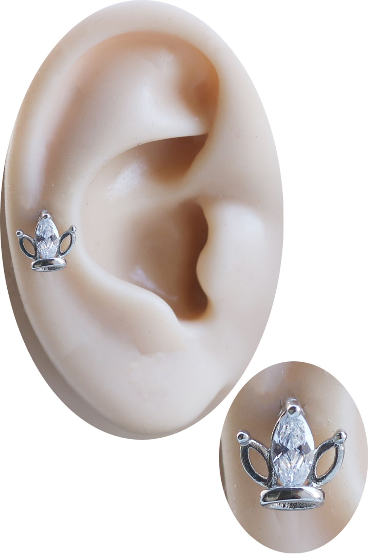 Cadının Dükkanı Zirkon Taşlı Taç Tragus-Helix-Kıkırdak Piercing