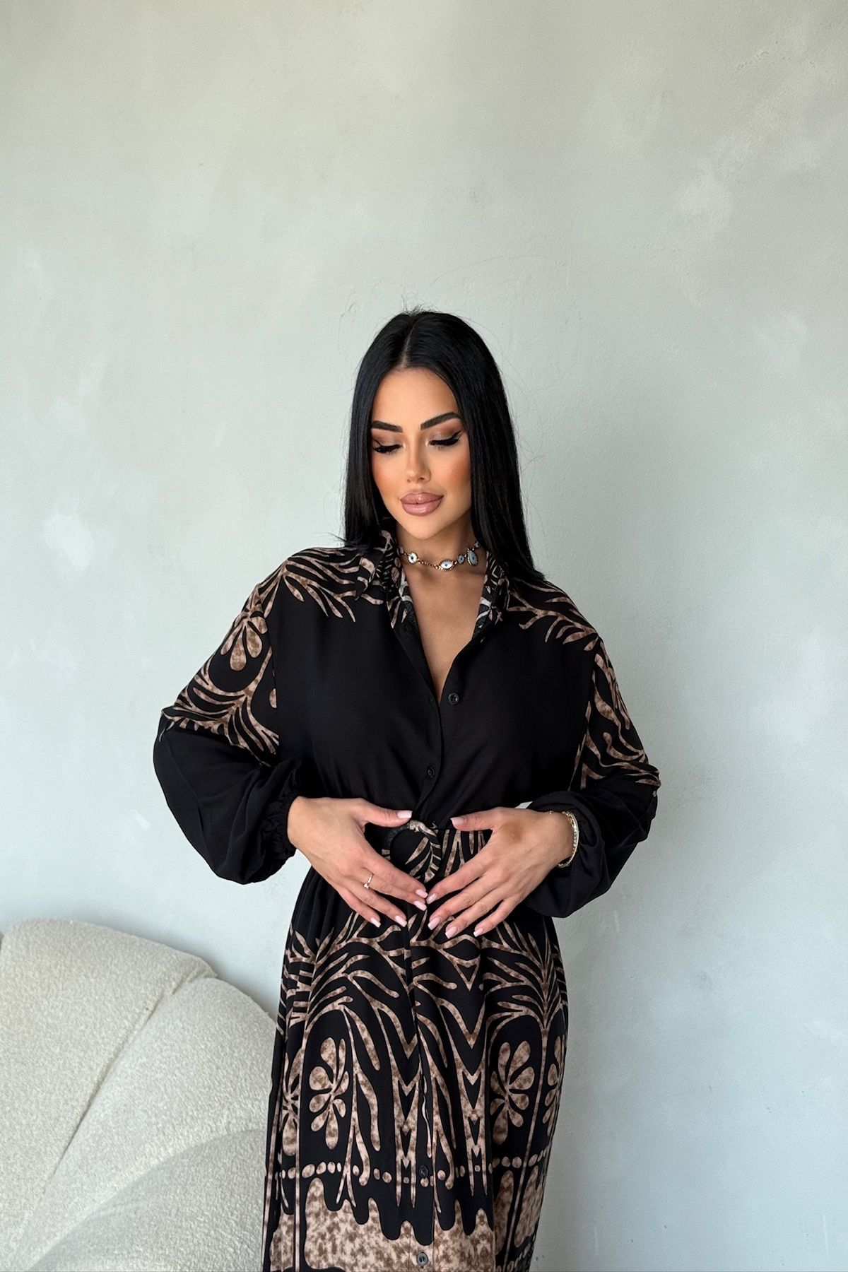 kamacibutik GÖLMEK YAKA KEMERLİ ELBİSE