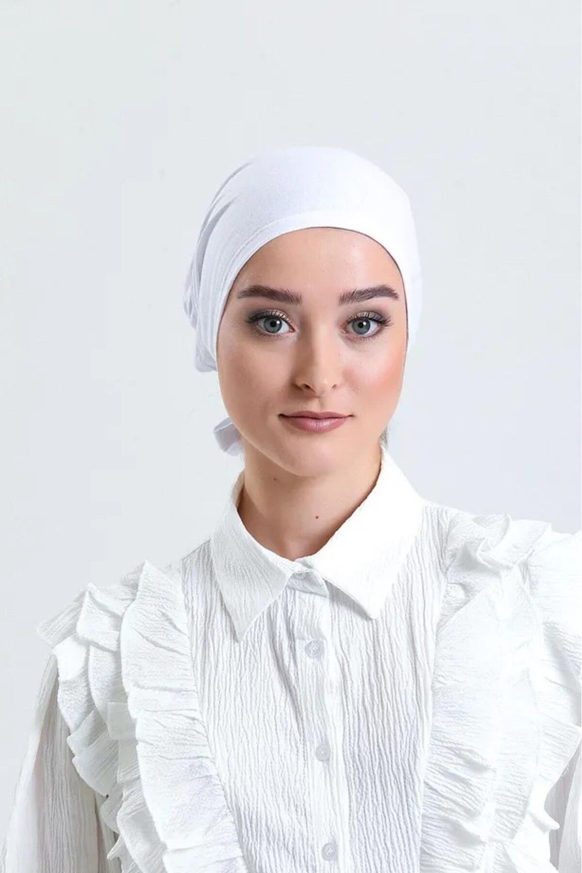LA SEFA Kadın Pratik Dikişsiz Bağcıklı Tesettür Penye Bone-Beyaz