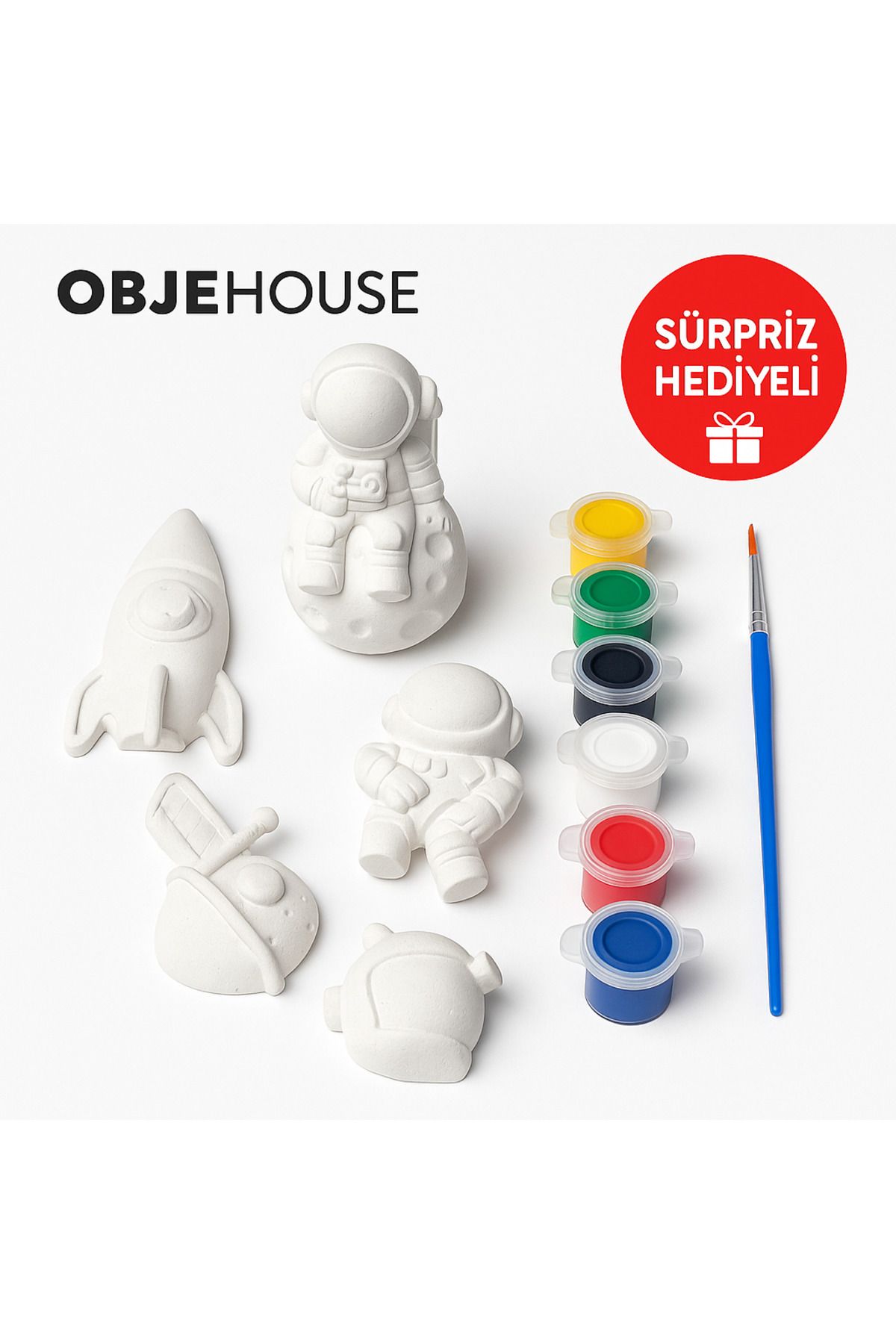 WeSank Objehouse Çocuk Temalı Alçı Boyama Seti – 6 Figür + 6 Renk + Fırça