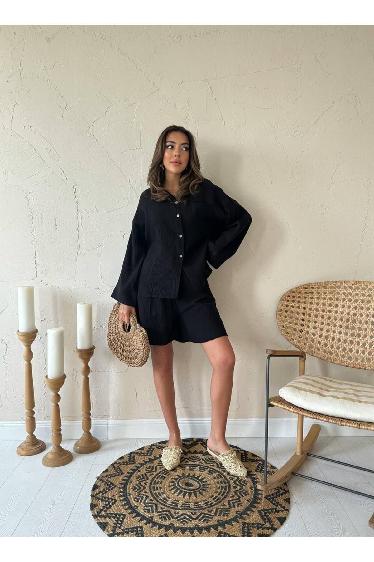 Castivo Fashion Oversize Gömlek Şort İkili Takım