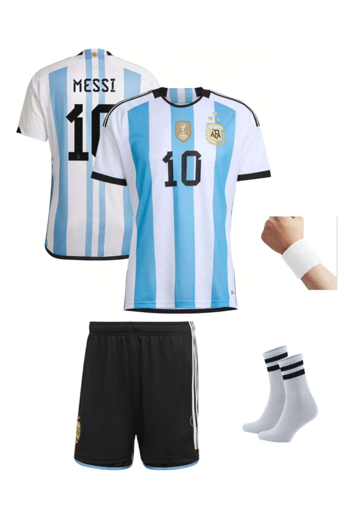 nesne giyim Messi 2021/22 sezon Dünya Kupası 3 Yıldız Arjantin futbol Çocuk Forması 4'Lü Set