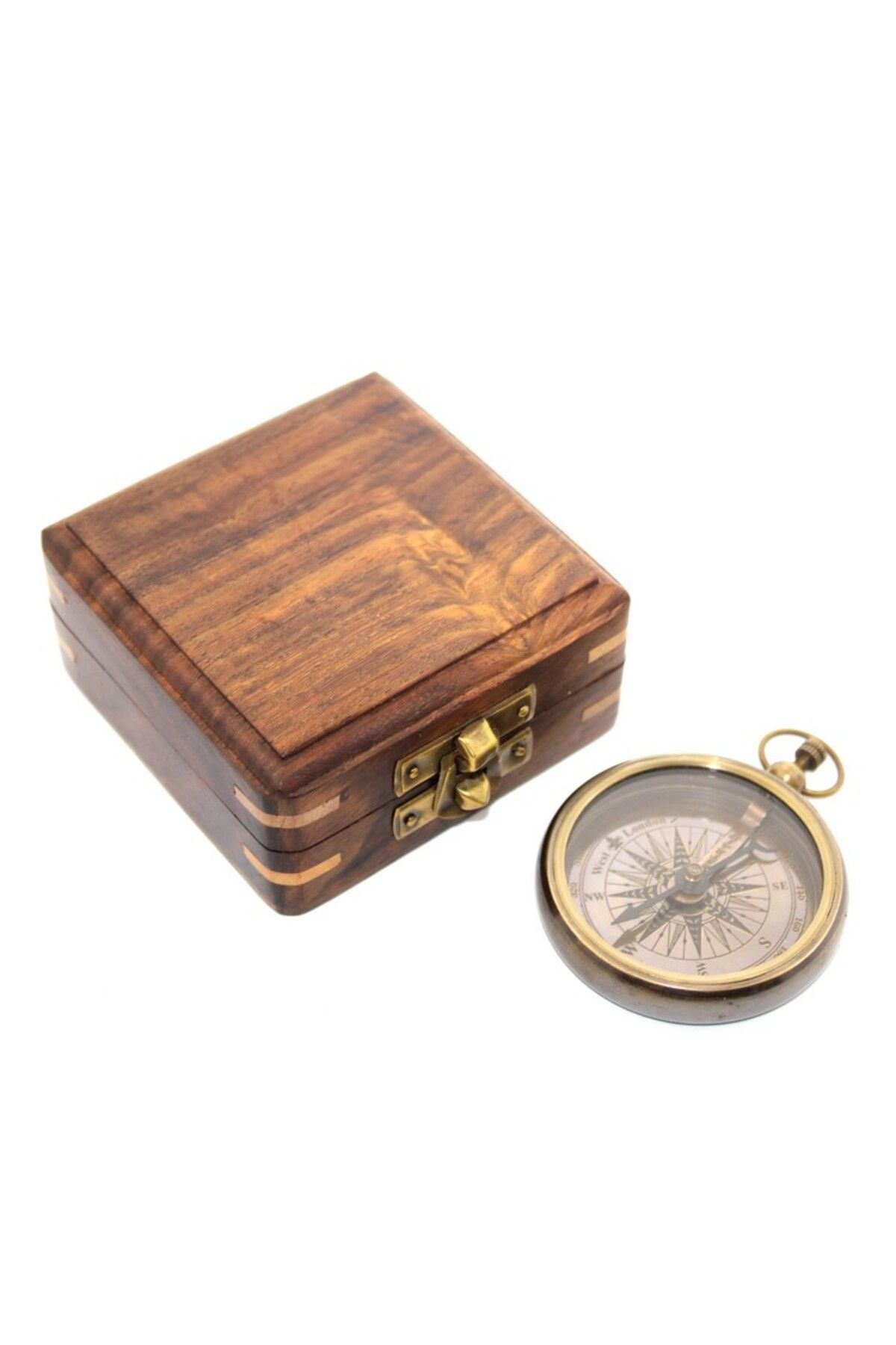 MR RZN STORE Ahşap Kutulu Pirinç Pusula Model 12