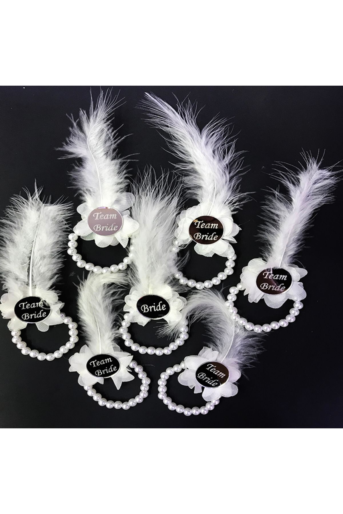 MR RZN STORE İncili Nedime Bilekliği Gümüş Pleksili Beyaz Otrişli 7'li Set