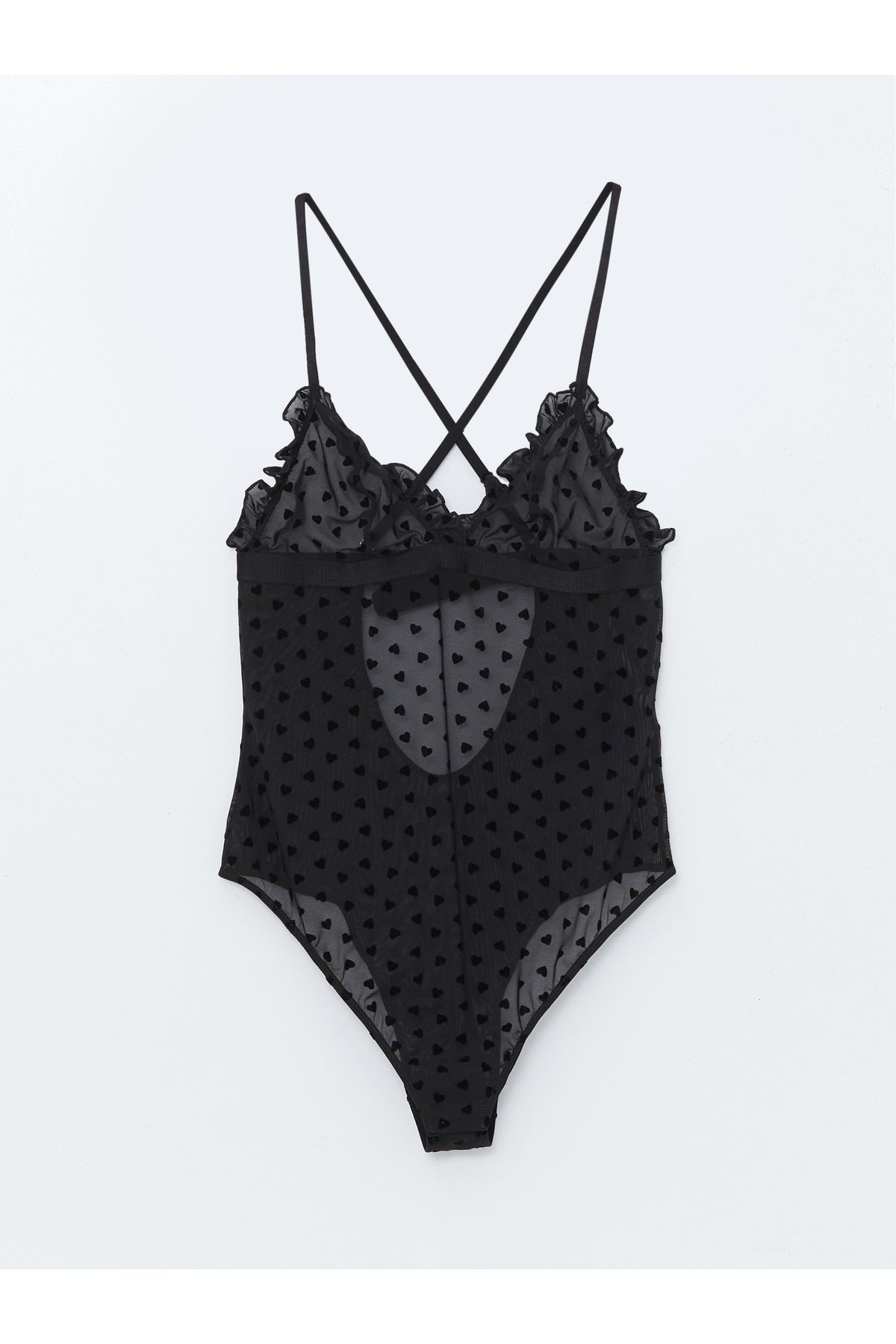 LC Waikiki V Yaka Kalp Desenli Askılı Kadın Bodysuit