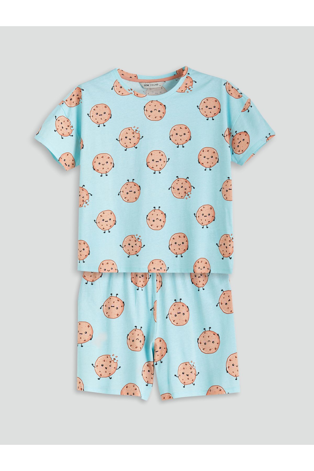 LC Waikiki Bisiklet Yaka Desenli Kadın Şortlu Pijama Takımı