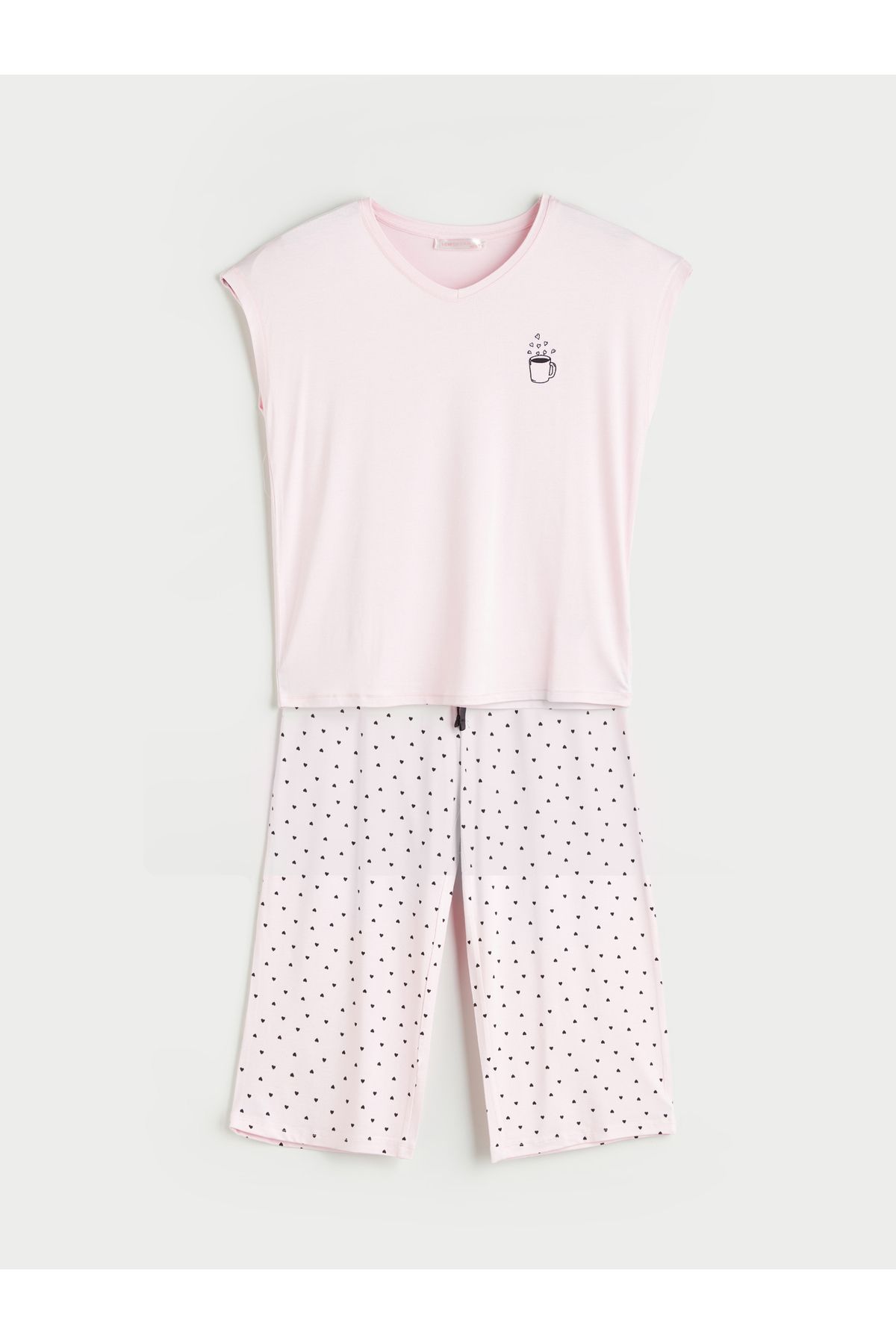 LC Waikiki Petite V Yaka Baskılı Kadın Kaprili Pijama Takımı