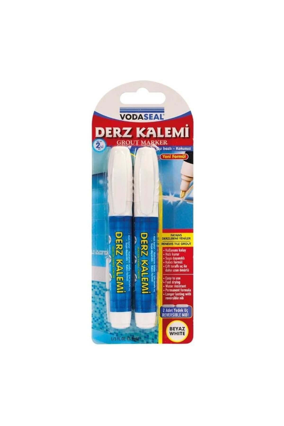 Toptan Bulurum Vodaseal Çift Uçlu Su Bazlı Kokusuz Kalıcı Derz Kalemi Beyaz 2 Adet