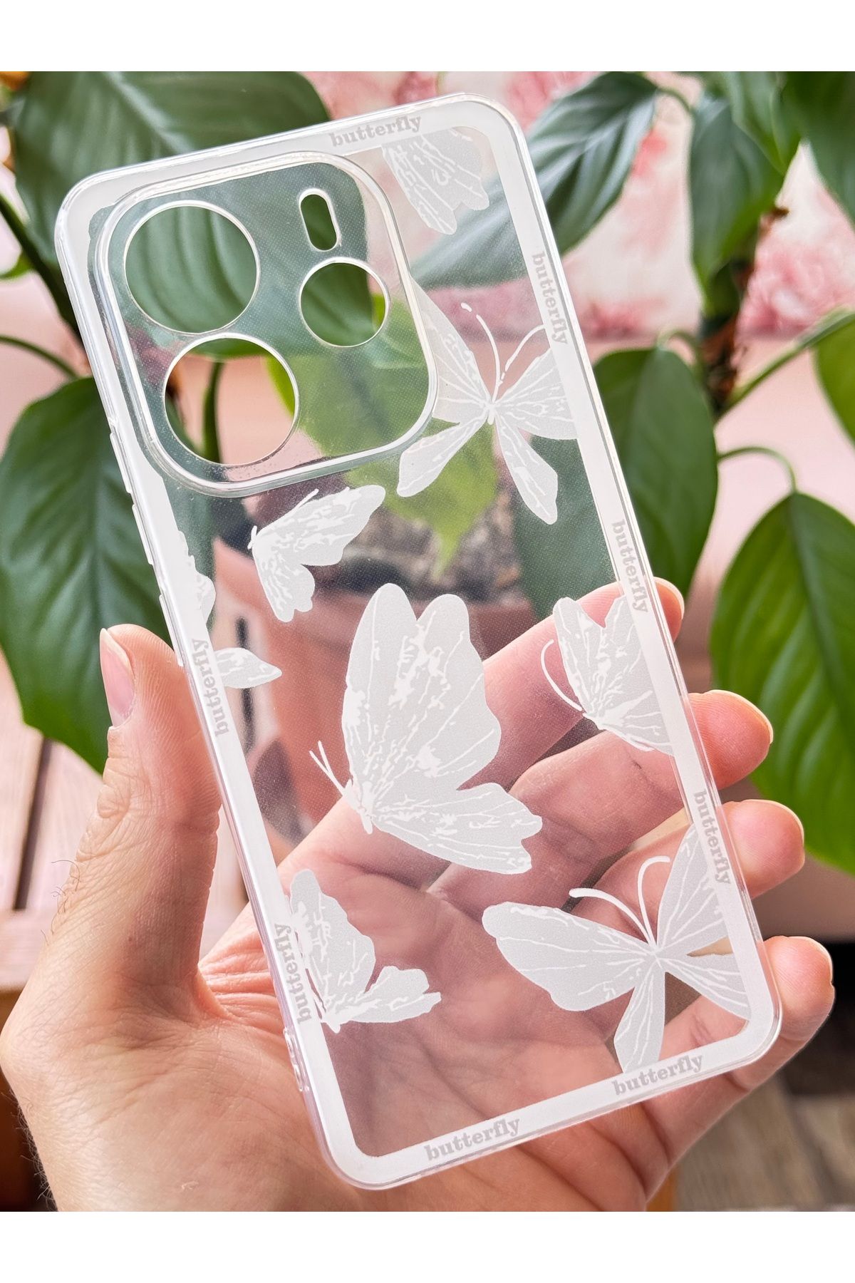 Fibaks-حافظة هاتف Xiaomi Redmi Note 14 4G مع حماية للكاميرا، غطاء سيليكون ناعم مرن بنمط الفراشة الشفاف 3