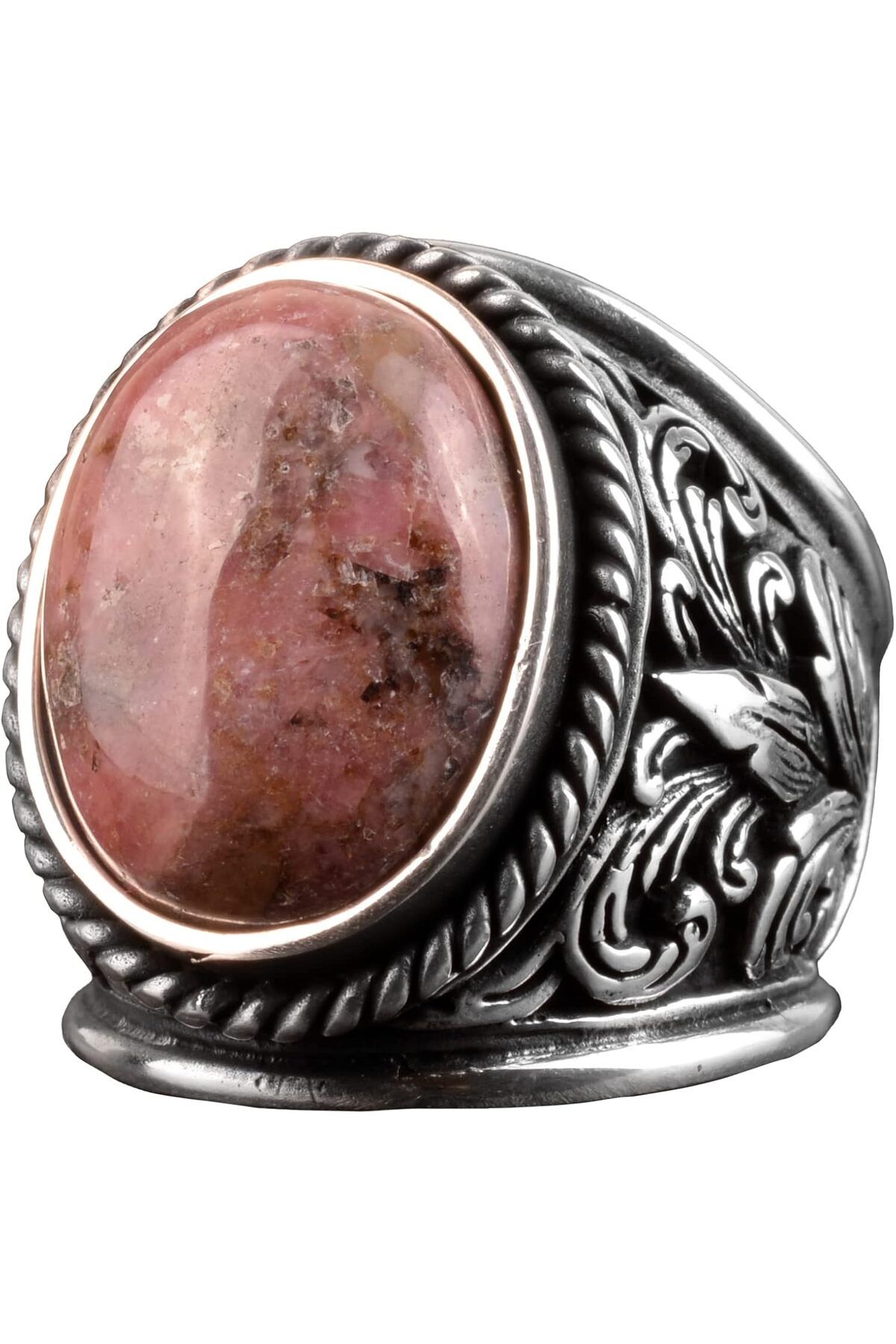 KAMBO Erkekler için 925 Ayar Gümüş Yüzükler - Doğal Taş Seçimi (Rhodonite)