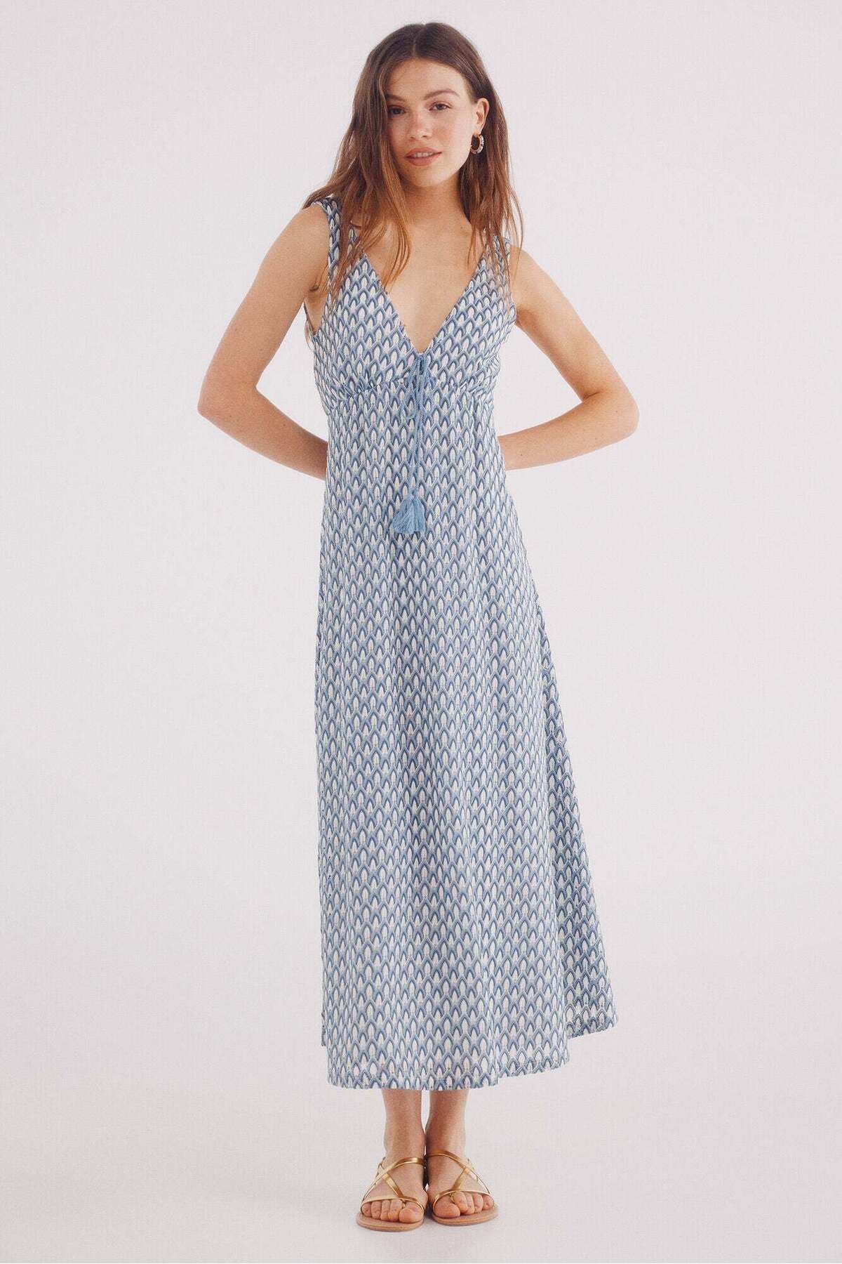 Springfield-Two-tone textured midi dress 1
