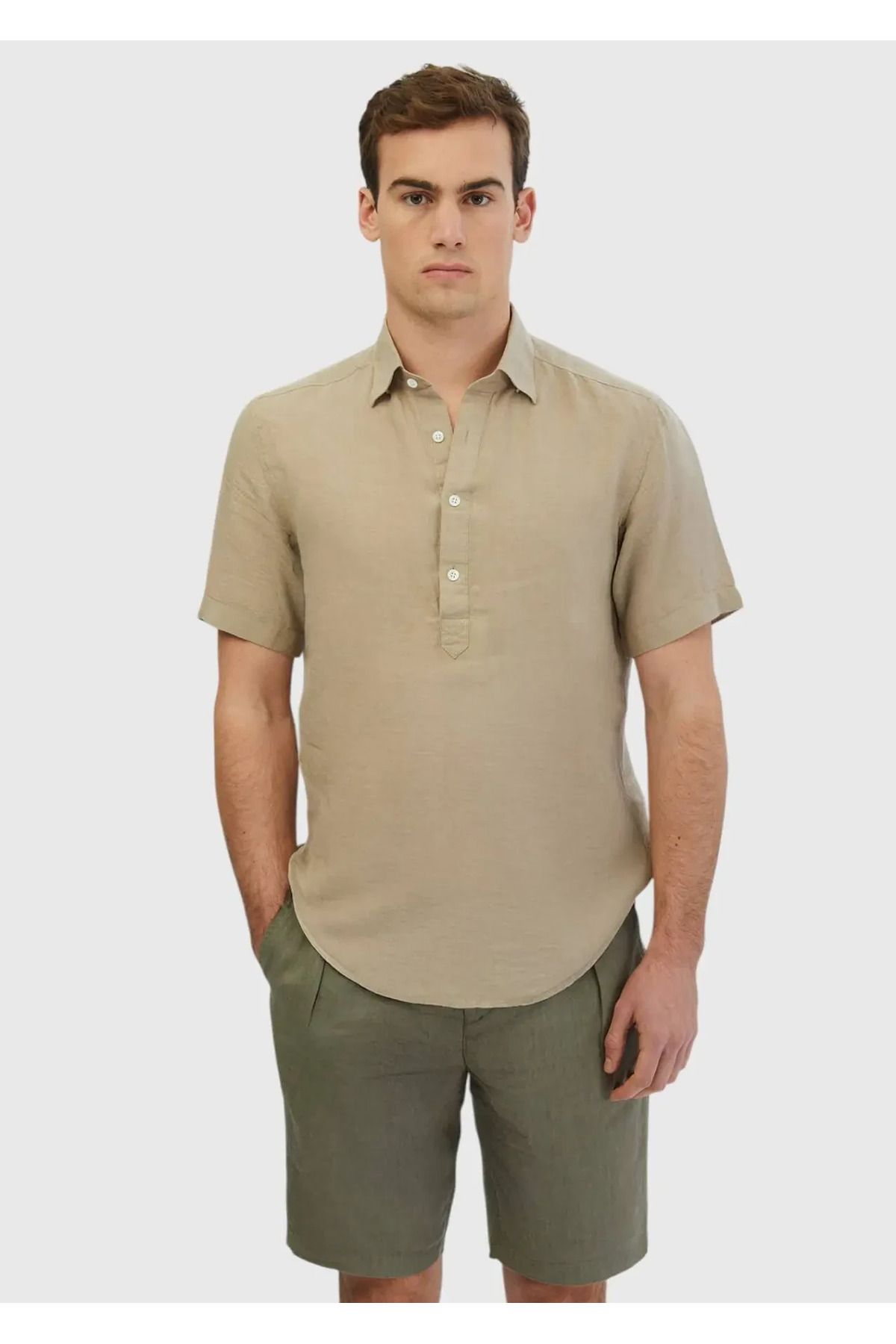 Ramsey Vizon Düz Casual Fit Dokuma Casual %100 Keten Gömlek