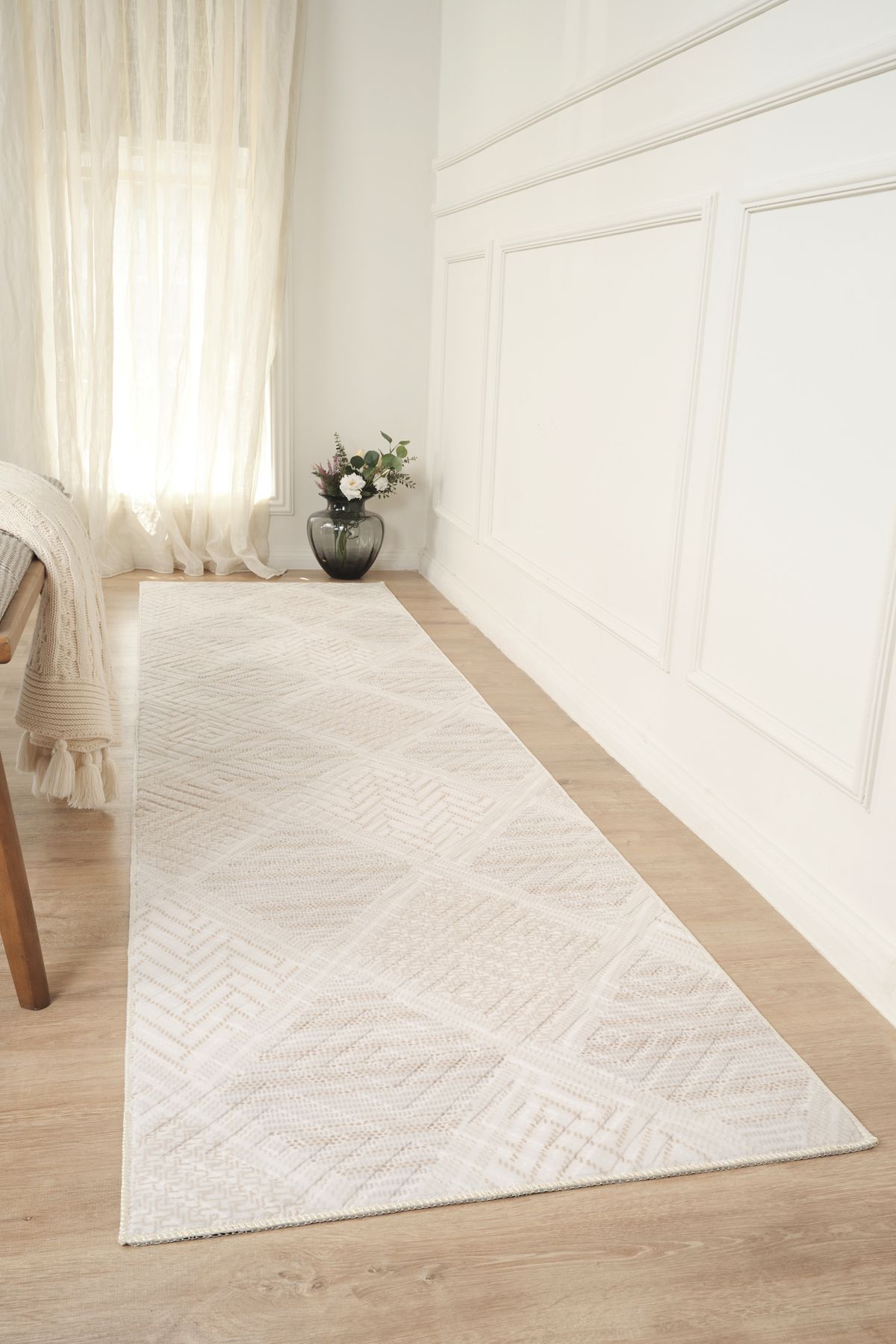 BSB HOME LİVİNG Yıkanabilir Kaymaz Tabanlı Kesme Rulo Halı Yolluk,Oturma Odası,Mutfak Krem-7033