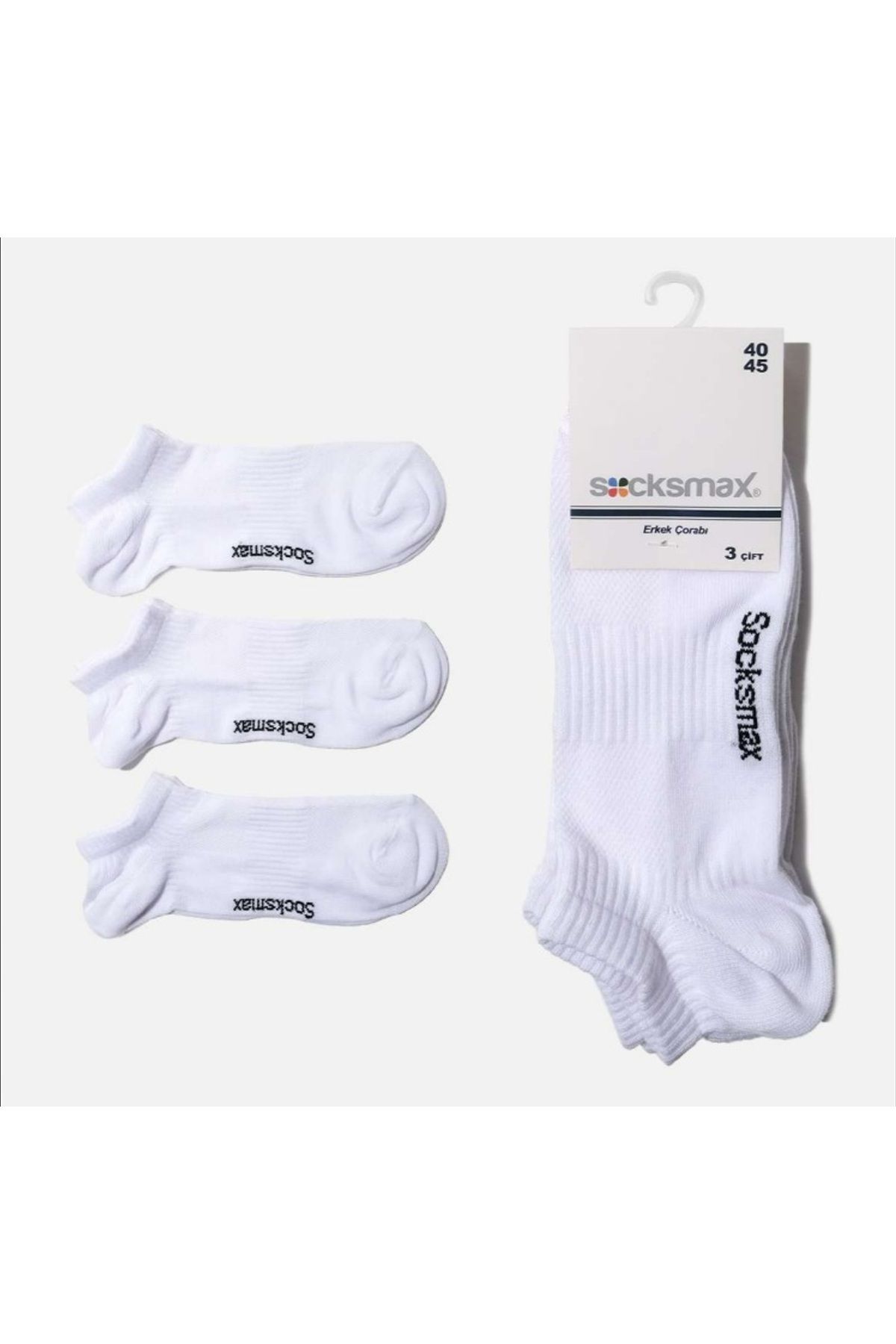SOCKSMAX 2229 Erkek 3 Lü Beyaz Patik Çorap 40-45
