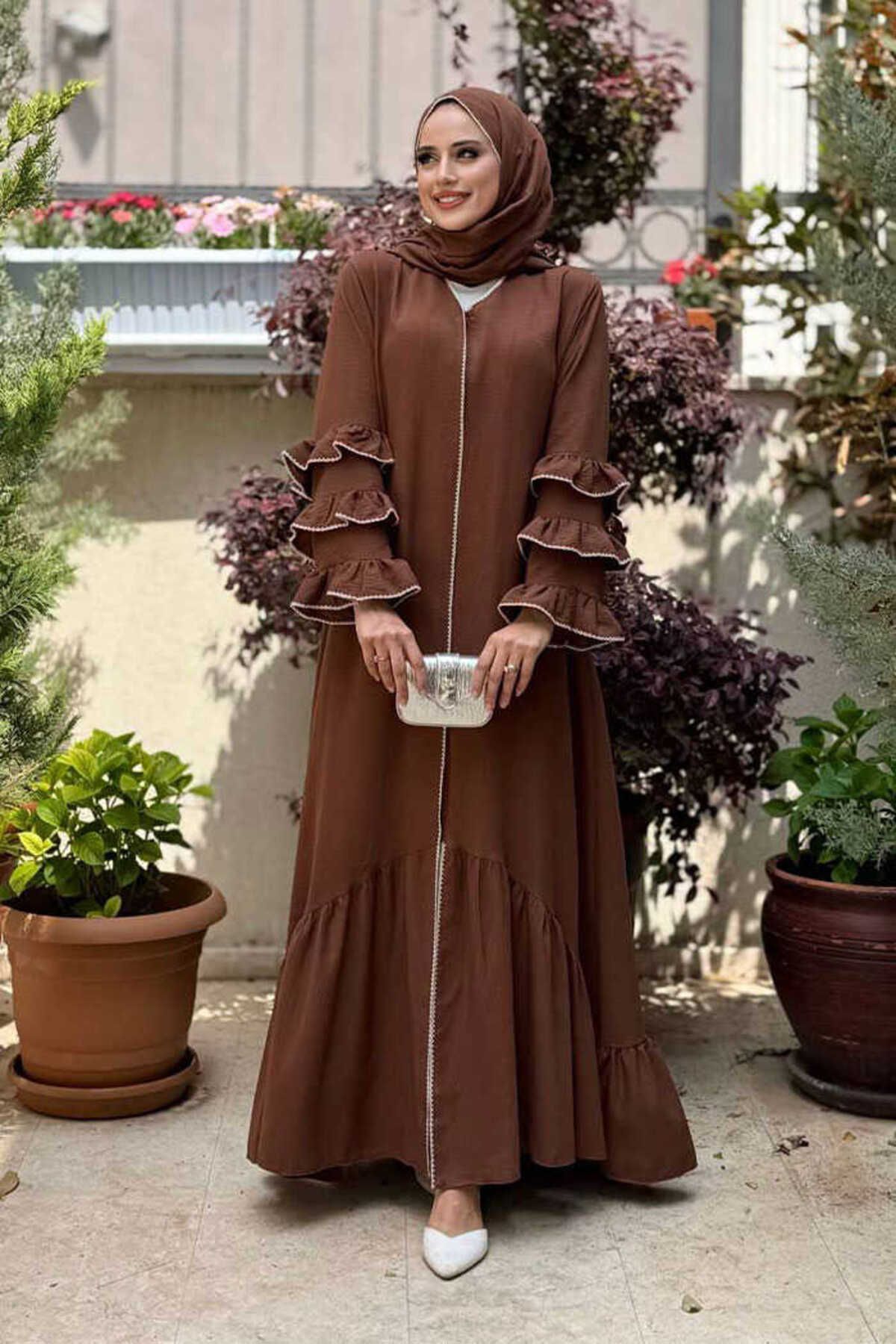 Bym Fashion Şal ve Ferace İkili Takım 70018 Kahverengi