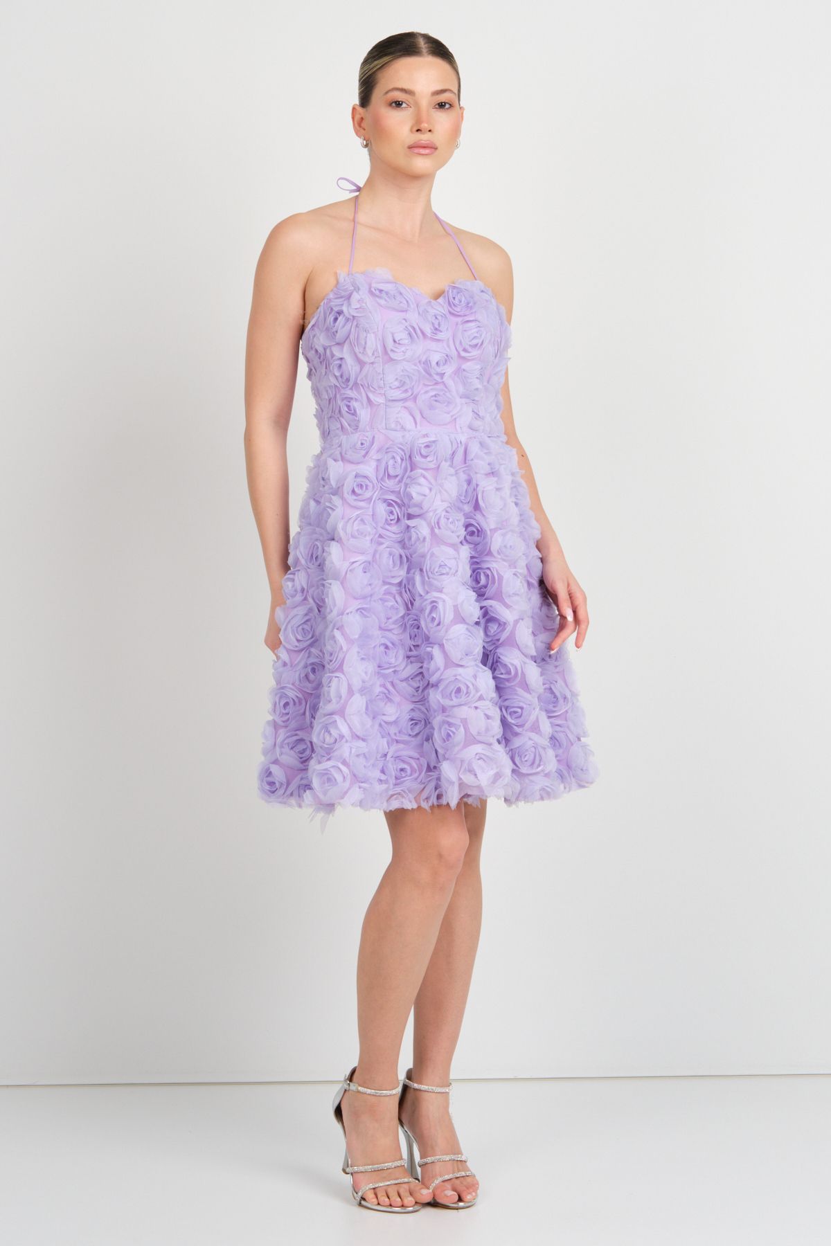 Saygın-Rochie de seară scurtă cu guler inimă pentru femei 5635 Liliac 3