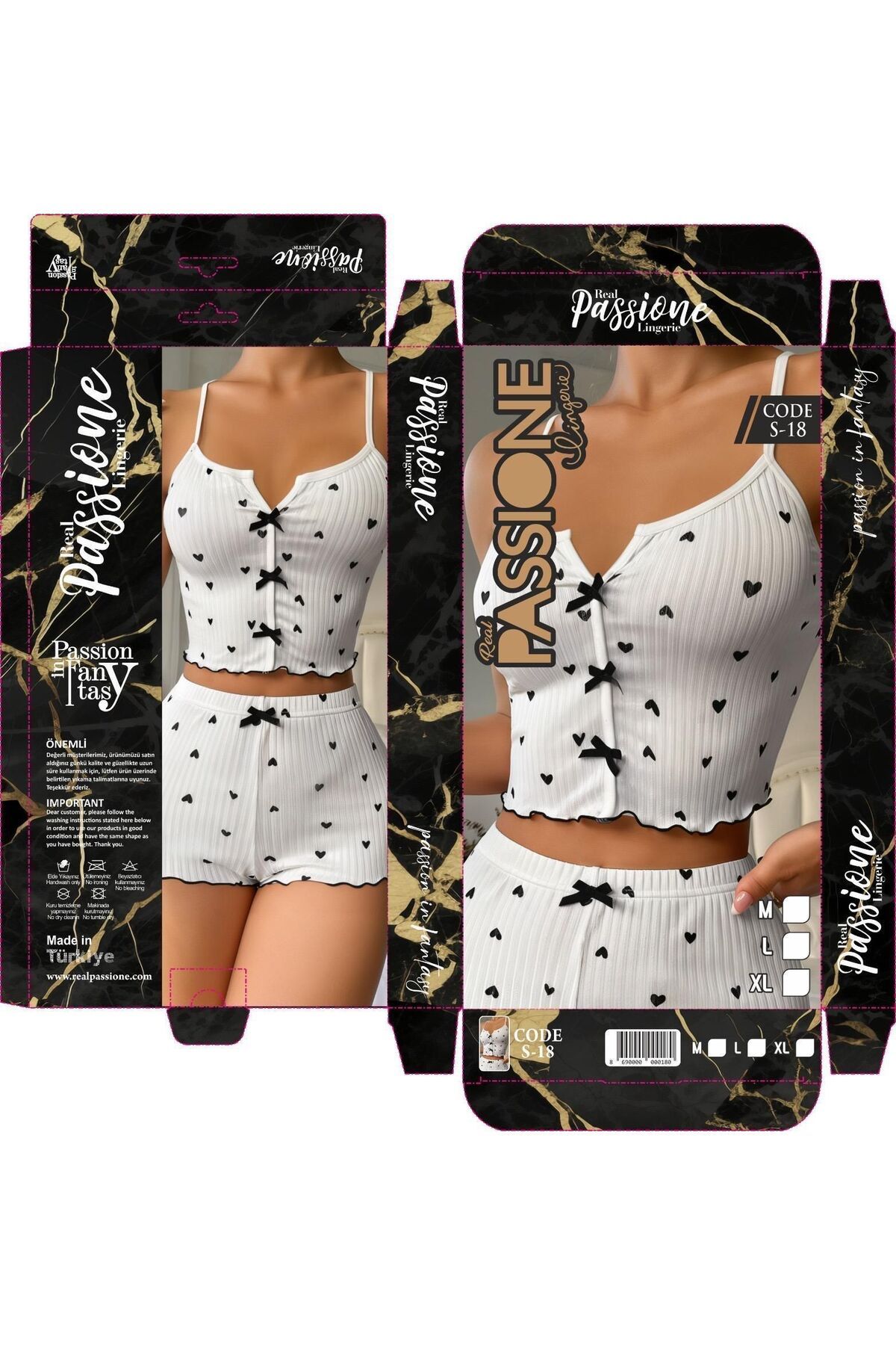 NURDAĞI Kalp Desenli Kadın Şortlu Pijama Takımı – Askılı, Kurdele ve Fırfır Detaylı Yazlık Model