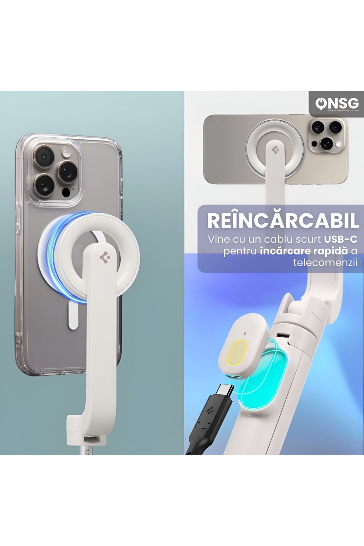 Spigen-Selfie Stick Tripod Bluetooth Magsafe, Iphone Android Universal, Wireless Rechargeable, White 5