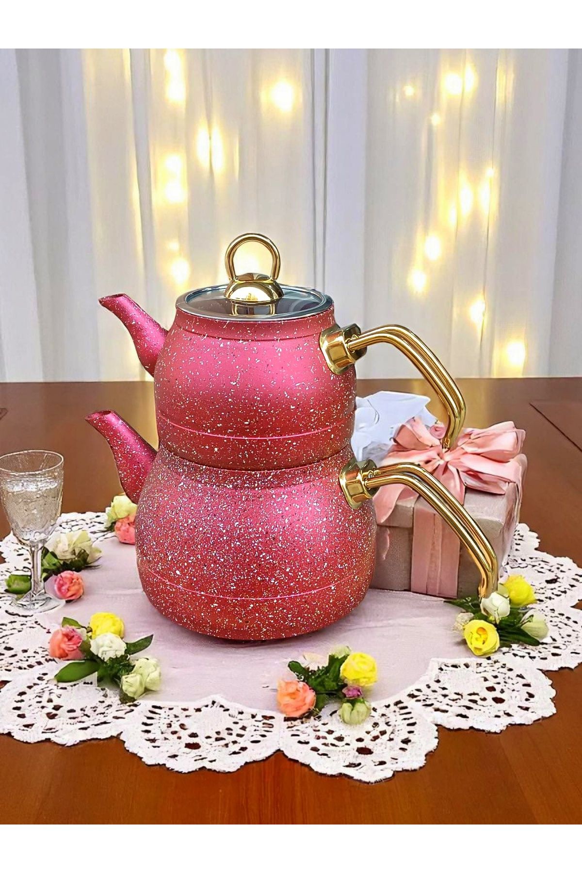 Girist Home Bordo Renk Granit Çaydanlık Takımı
