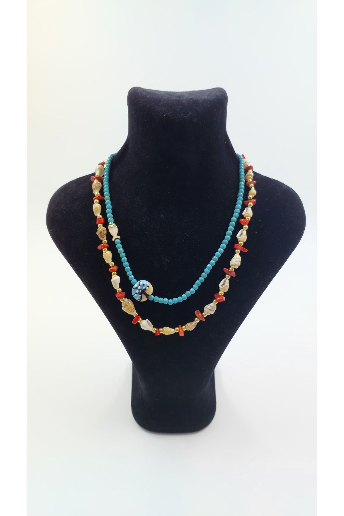 R G Handmade Design Hayatın Kıyısında – Turkuaz & Mercan Doğal Taşlı Kolye Seti 2