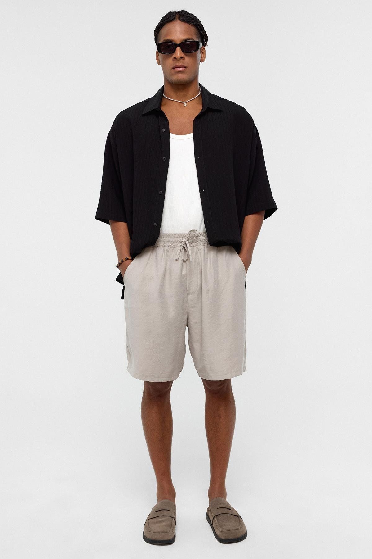 VAMOSCLO Oversize Modal Kumaş Bermuda Şort Bej