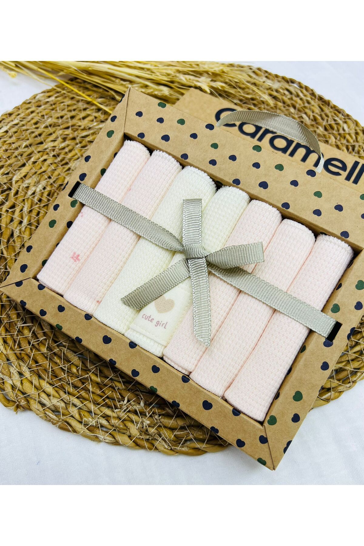 Caramell %100 Coton 7li Bebek Ağız Silme Mendili My Baby Desenli Organik //1302 PEMBE