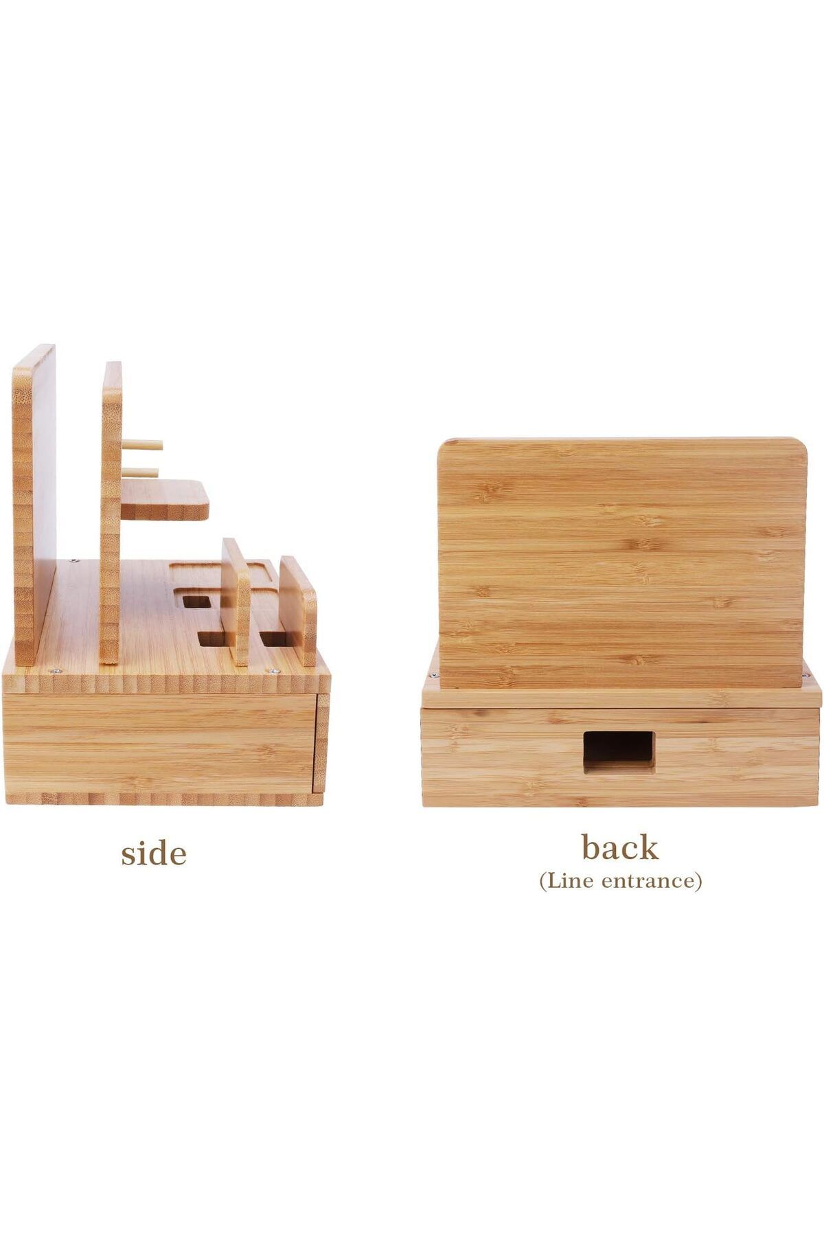 Generic-iCozzier Bamboo Multiple Device Desktop Charging Dock Station Watch Organizer Key Holder with Drawer 9