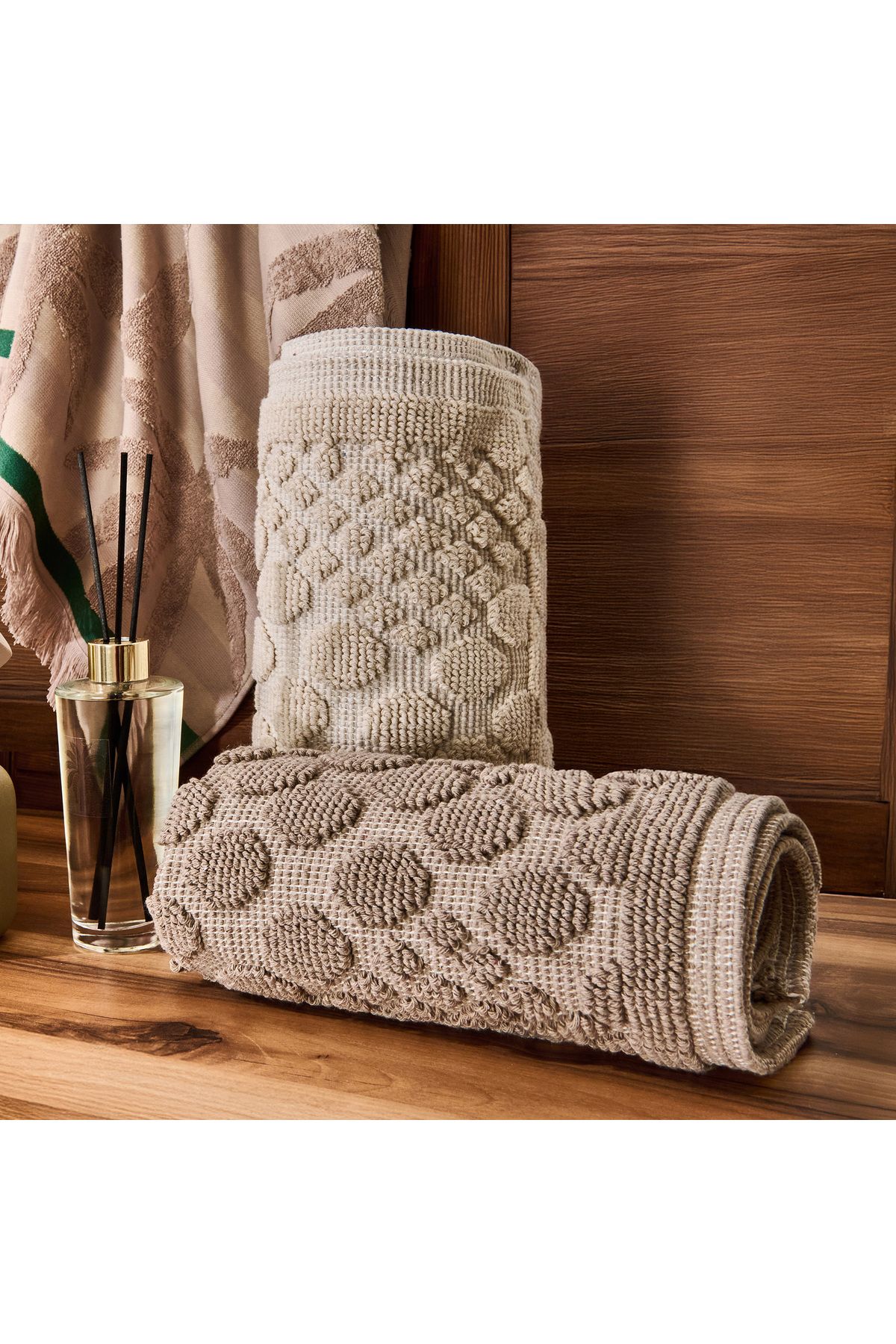 Evidea Soft Kağan 2'li Banyo Paspası - Ekru - 60x100 cm + 50x60 cm