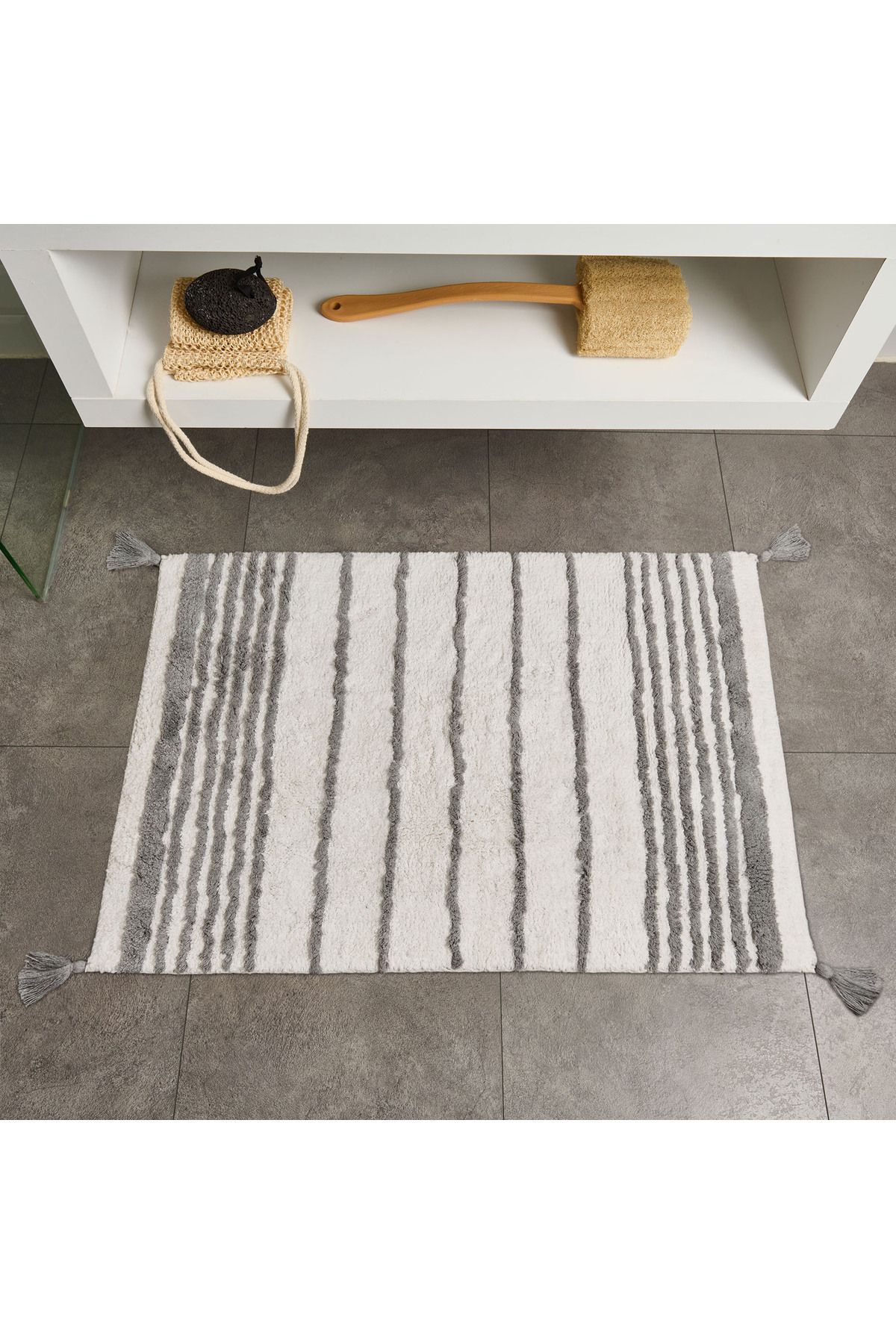 Evidea Soft Line Tufting Banyo Paspası - Beyaz - 60x90 cm