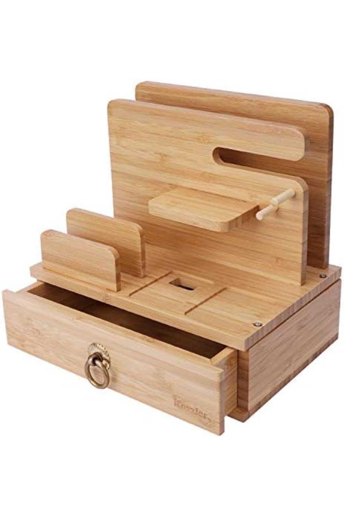 Generic-iCozzier Bamboo Multiple Device Desktop Charging Dock Station Watch Organizer Key Holder with Drawer 4