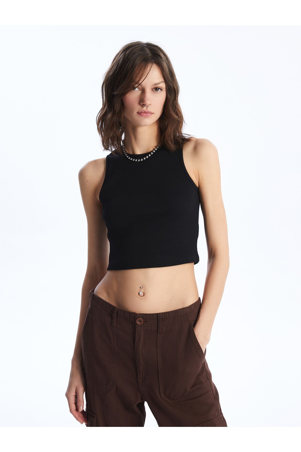 LC Waikiki Kadın Bisiklet Yaka Düz Crop