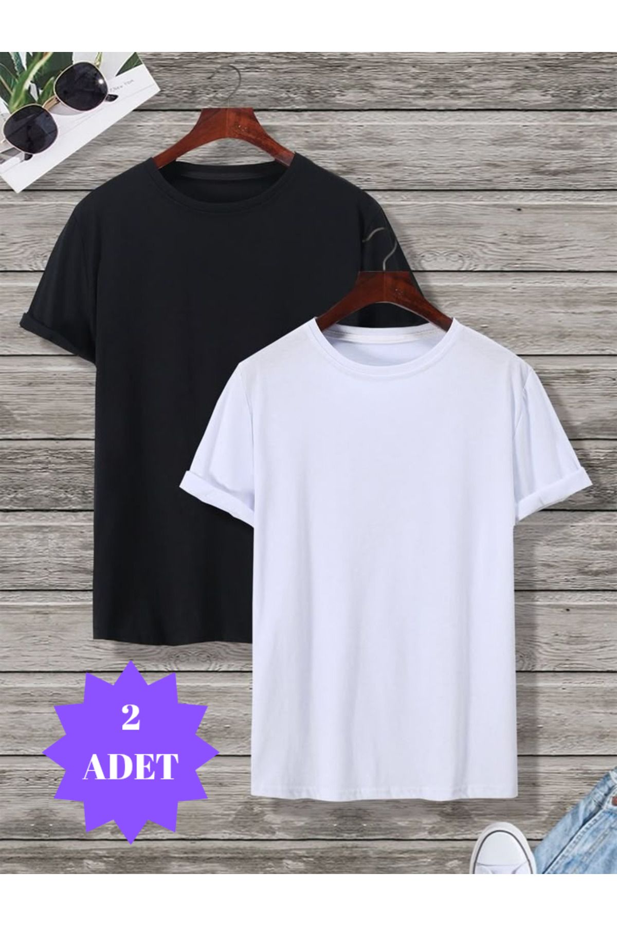 FUNSTYLE Erkek 2'li Siyah/Beyaz T-Shirt