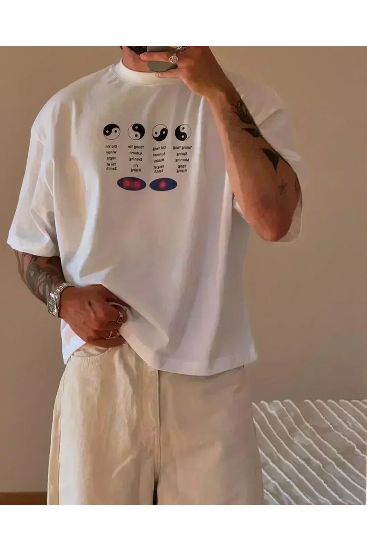 JANSO GROUP -KADIN PAMUKLU BASKILI MATISSE KISA KOLLU TSHIRT OVERSİZE BÜYÜK BEDEN