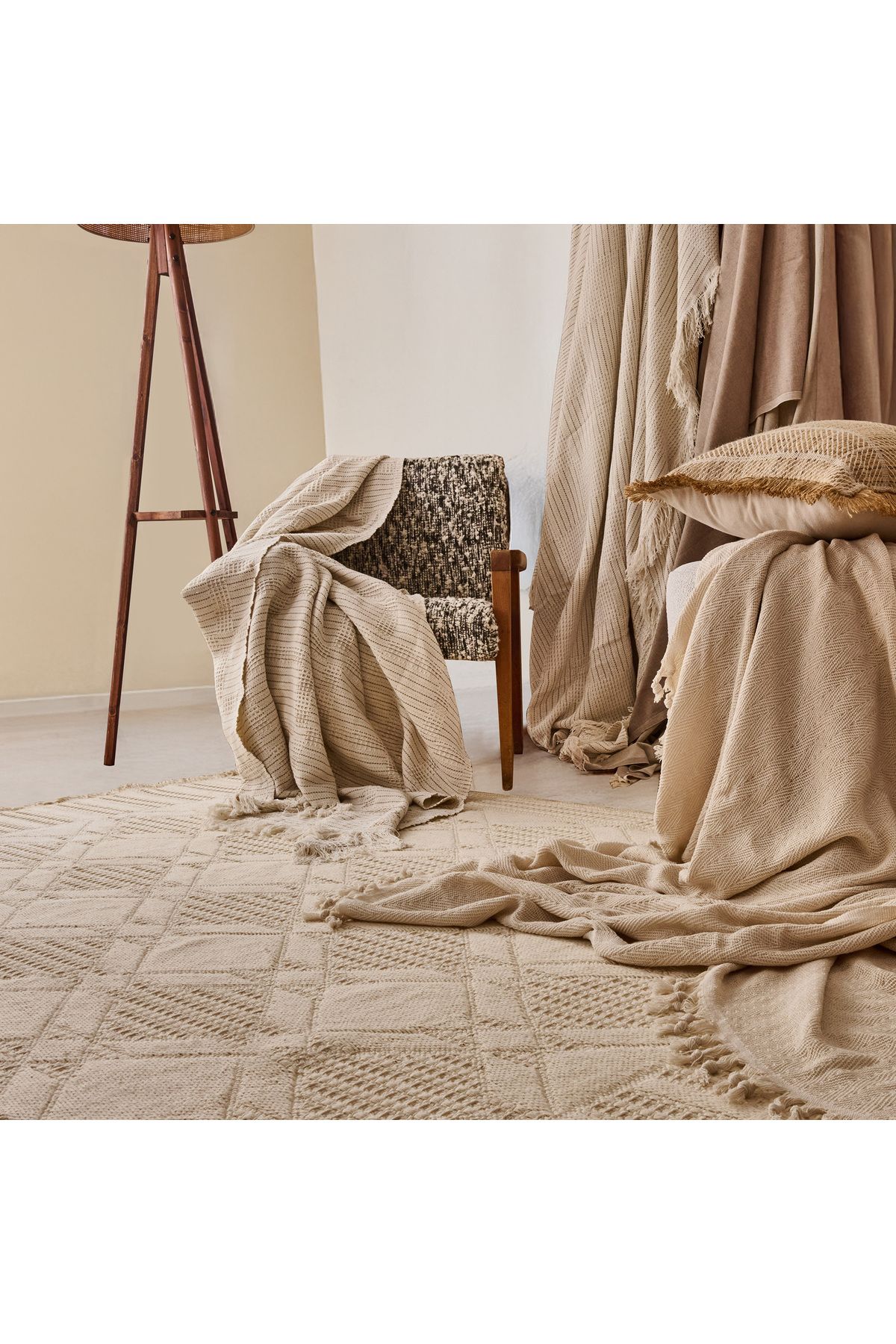Evidea Soft Ruut Rutenna Halı - Ekru - 120x180 cm