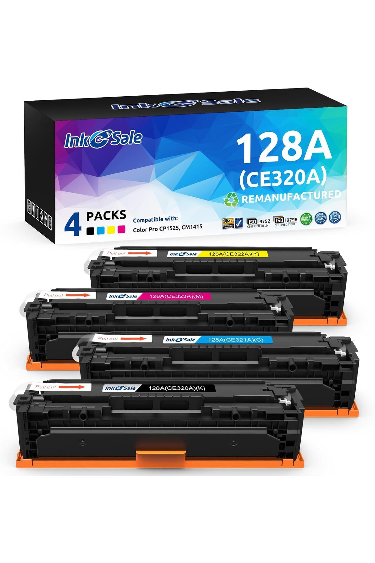 HP Black Cyan Magenta Yellow Toner Set for HP LaserJet CP1525n CP1525nw CM1415fn CM1415fnw Printer