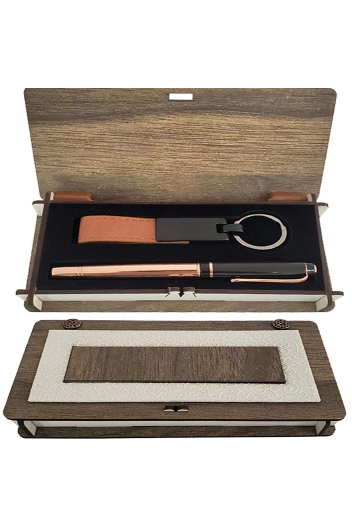 Generic Ahşap Kutulu Set Bakır Roller Kalem Ve Anahtarlık