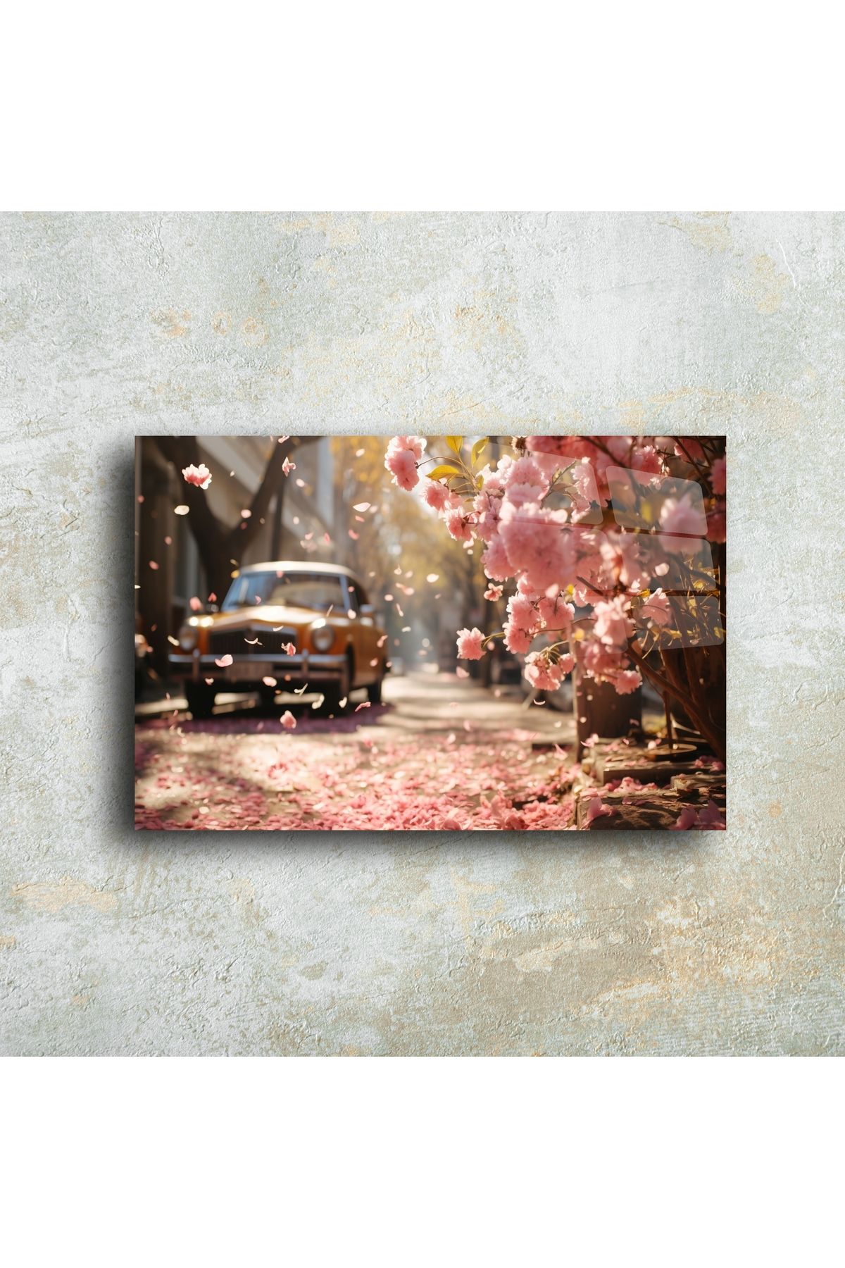 LEYLASER Vintage Çiçekli Manzaralı Cam Tablo