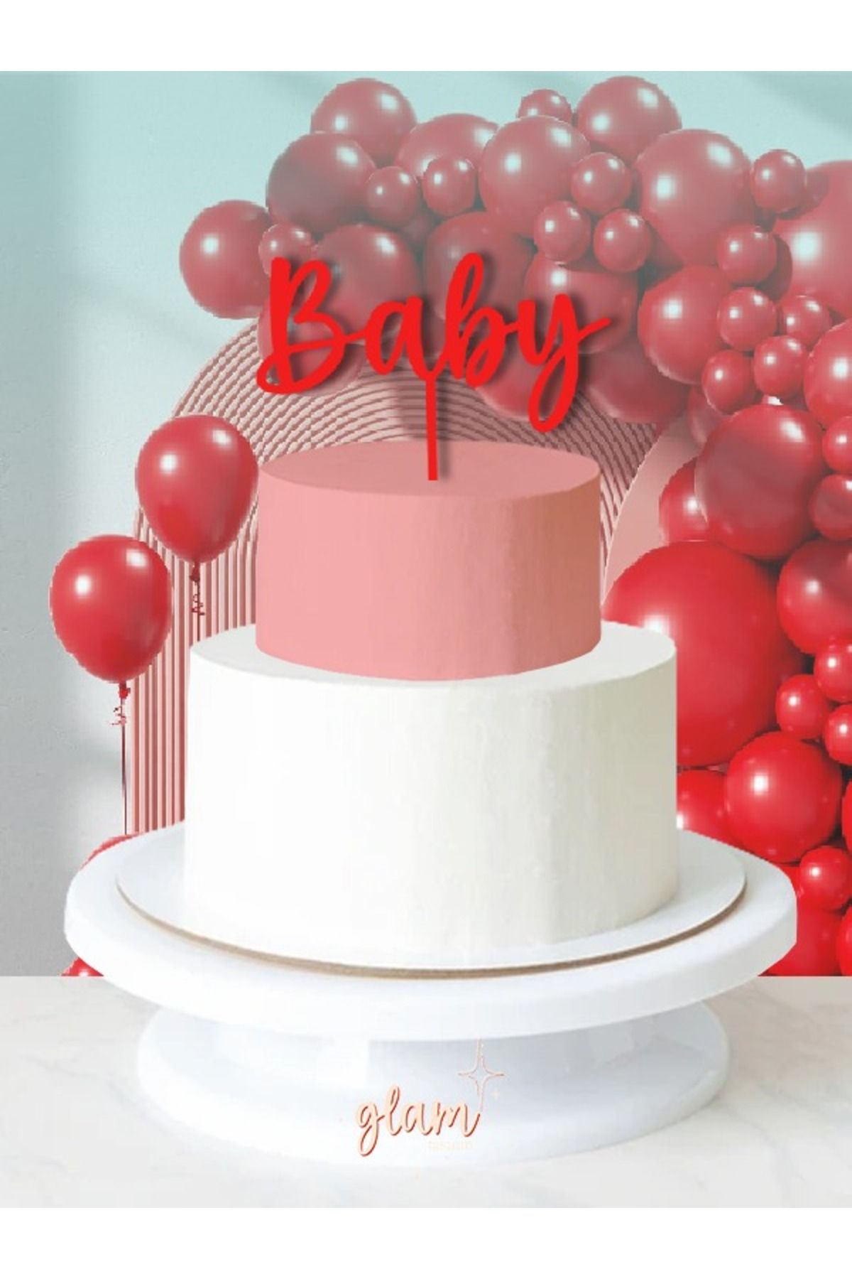GLAM DEKORASYON Kırmızı Baby Yazılı Bebek Doğum Günü Cinsiyet Partisi Baby Shower Pasta Kürdanı Kek Ve Tatlı Süsleri