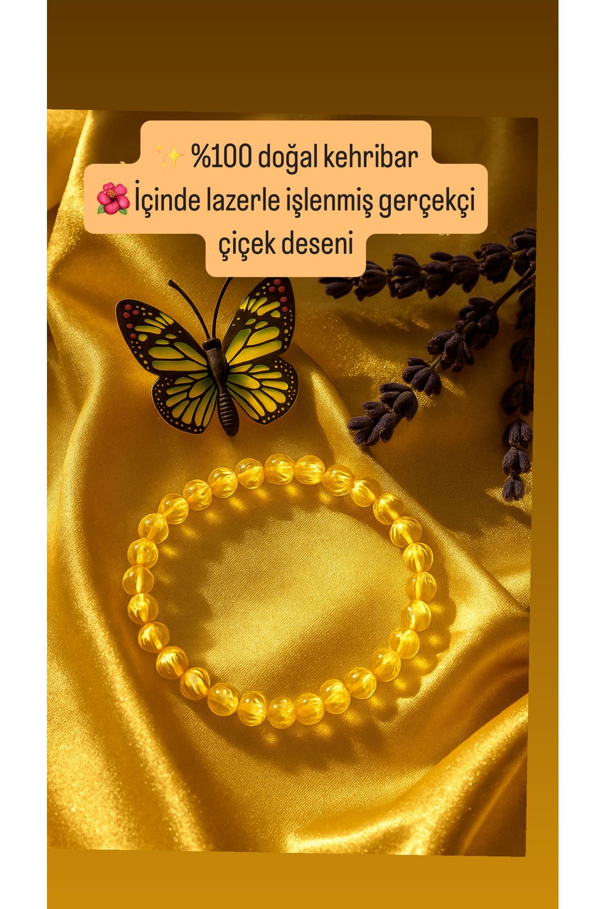 MODA ✨ %100 doğal kehribar 🌺 İçinde lazerle işlenmiş gerçekçi çiçek deseni
