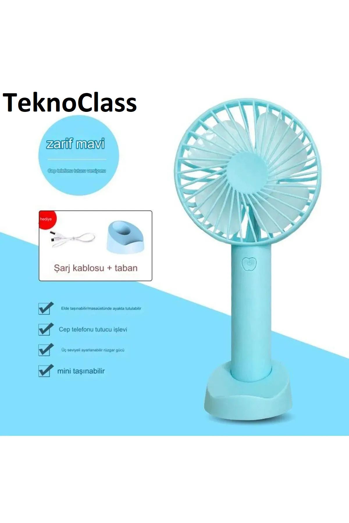 TeknoClass Şarjlı Mini Fan Usb Vantilatör El Fanı Taşınabilir Vantilatör Şarjlı Masa Üstü Fanı