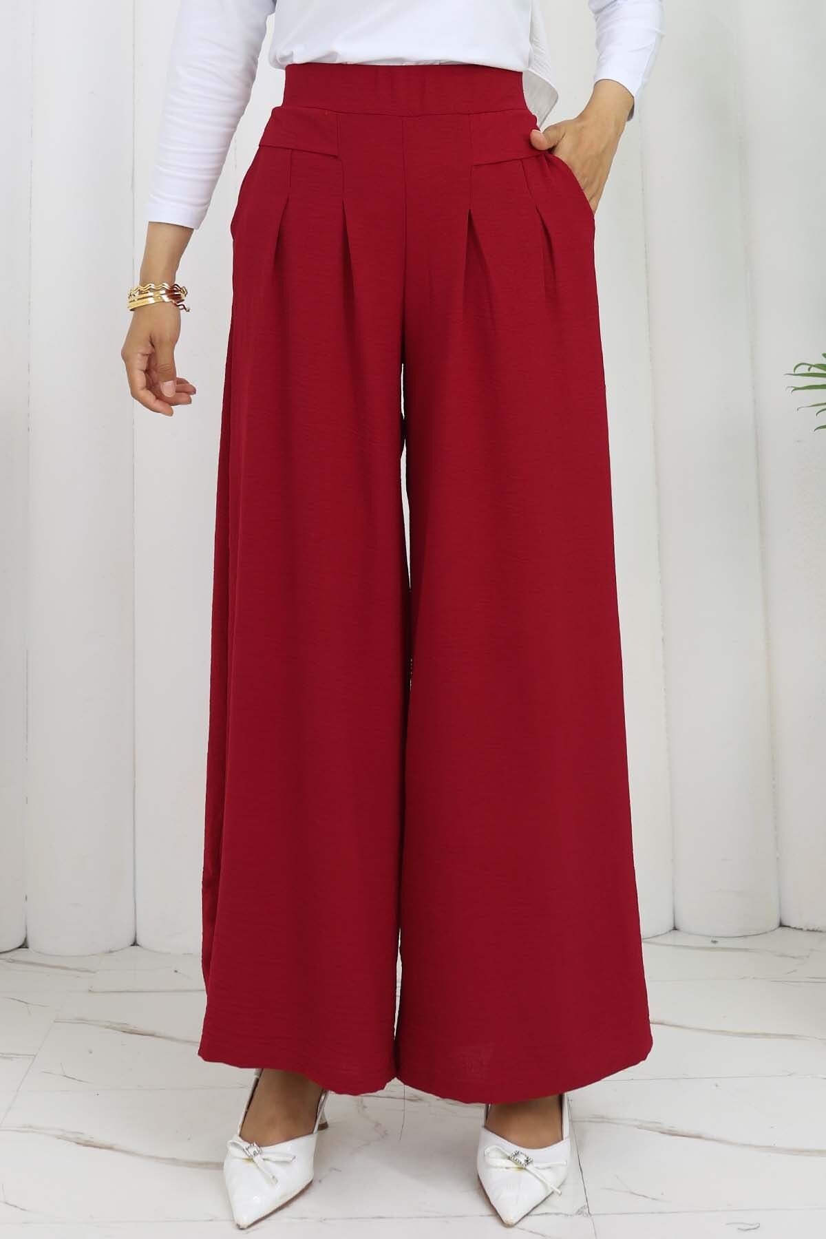 benguen Geniş Paça Pileli Pantolon Bordo 6718