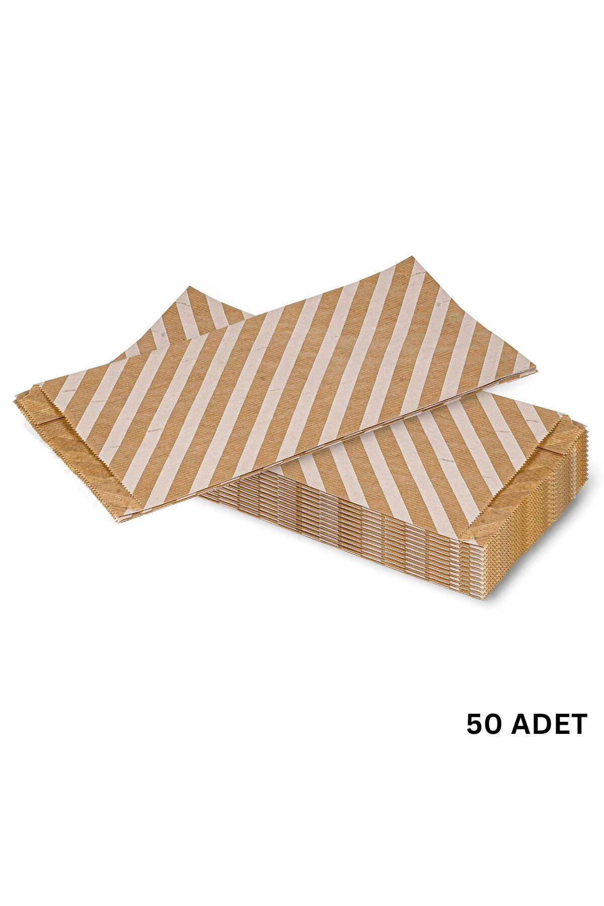 roco paper Körüklü Kraft Kese Kağıdı, Beyaz Verev Desenli Şamua Hediye, Ambalaj Poşeti, 15x33 Cm, 50 Adet